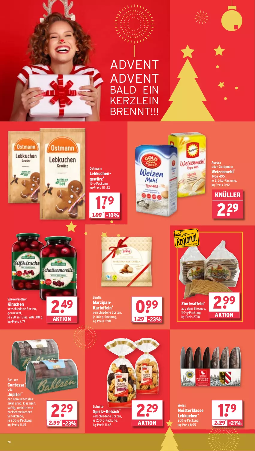 Aktueller Prospekt Wasgau - von 25.11 bis 30.11.2024 - strona 20 - produkty: bahlsen, eis, gewürz, kartoffel, kartoffeln, kirsch, kirsche, kirschen, kuchen, Lebkuchen, marzipan, mehl, Meister, reis, saft, schoko, schokolade, spreewaldhof, Ti, type 405, waffeln, weizenmehl, zentis, zucker