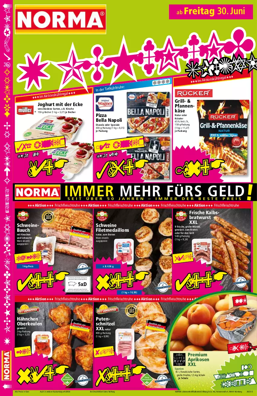 Aktueller Prospekt Norma - Norma - von 26.06 bis 03.07.2023 - strona 16 - produkty: aprikose, aprikosen, Bau, Becher, braten, bratwurst, eis, filet, fleisch, früchte, gewürz, grill, joghur, joghurt, joghurt mit der ecke, Kalbsbratwurst, Käse, kirsch, kirsche, kräuter, lebensmittel, medaillons, natur, oder kräuter, pfanne, pfannen, pfannenkäse, pizza, pute, putenschnitzel, regal, reis, Schal, Schale, schnitzel, schwein, schweine, Schweinebauch, Ti, tiefpreis, wein, weine, wurst