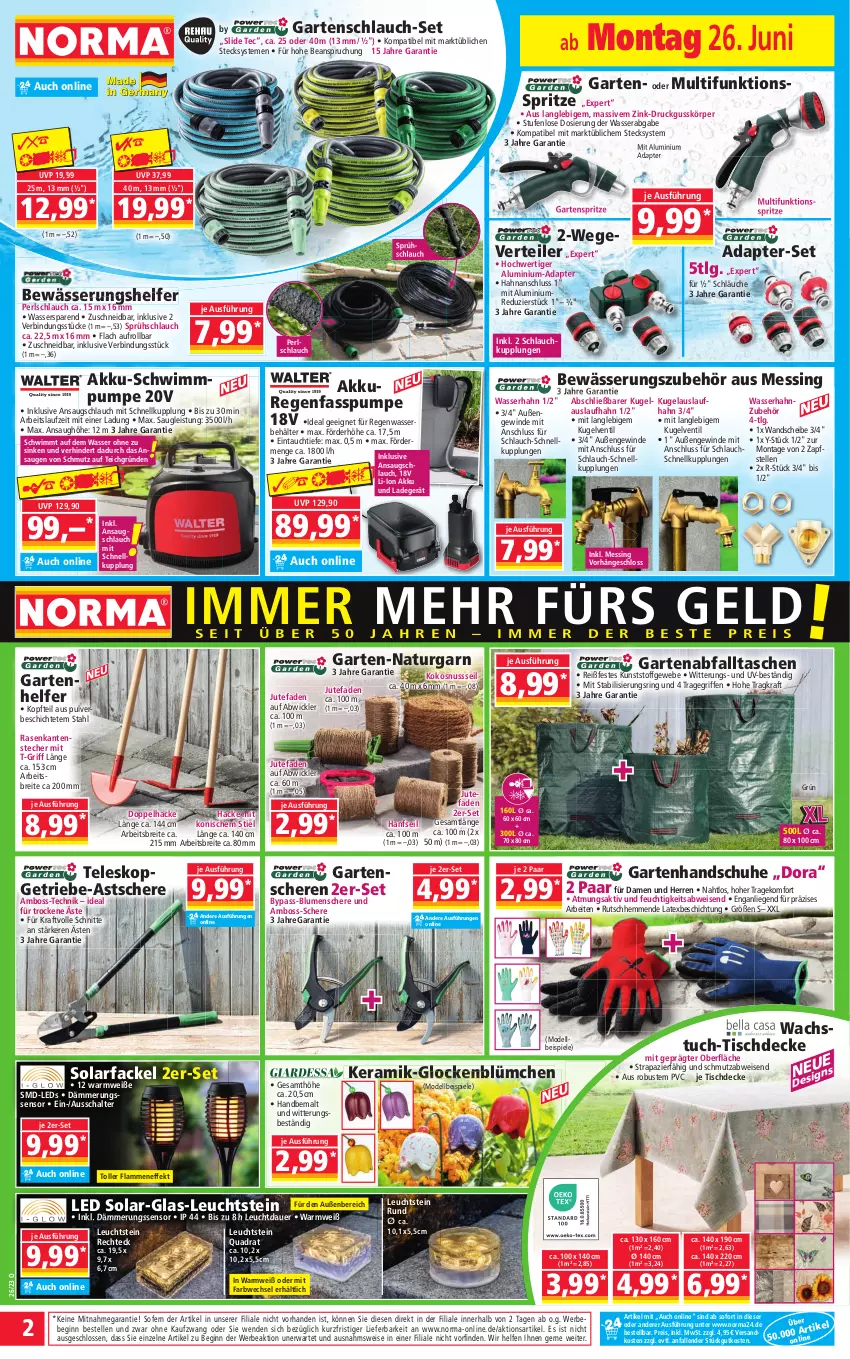 Aktueller Prospekt Norma - Norma - von 26.06 bis 03.07.2023 - strona 2 - produkty: adapter, akku, auer, Bebe, Behälter, blume, blumen, boss, Brei, decke, dell, eis, elle, Garten, Gartenschere, gartenschlauch, gin, handschuhe, kokos, kokosnuss, kraft, Kugel, ladegerät, lamm, leds, LG, Liege, Mode, natur, ndk, nuss, quad, rasen, reis, ring, Schal, Schere, schlauch, schläuche, schuhe, Solarfackel, Spiele, Tasche, taschen, Teleskop, Ti, tisch, tischdecke, tragegriff, tuc, wachstuch, wasser, WICK