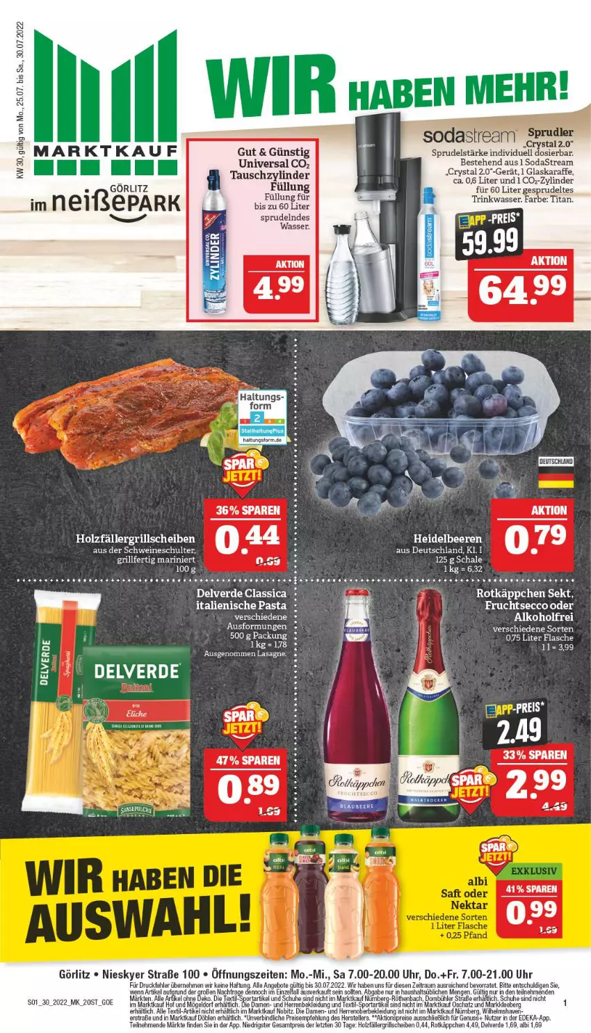 Aktueller Prospekt Marktkauf - Prospekt - von 24.07 bis 30.07.2022 - strona 1 - produkty: aktionspreis, alkohol, angebot, angebote, deka, ecco, eis, elle, erde, flasche, frucht, fruchtsecco, glaskaraffe, grill, Holz, Karaffe, kleid, Kleidung, lasagne, nuss, reis, rotkäppchen, Schal, Schale, schuhe, schwein, schweine, sekt, Sport, Sprudel, teller, Ti, uhr, wasser, wein, weine, ZTE