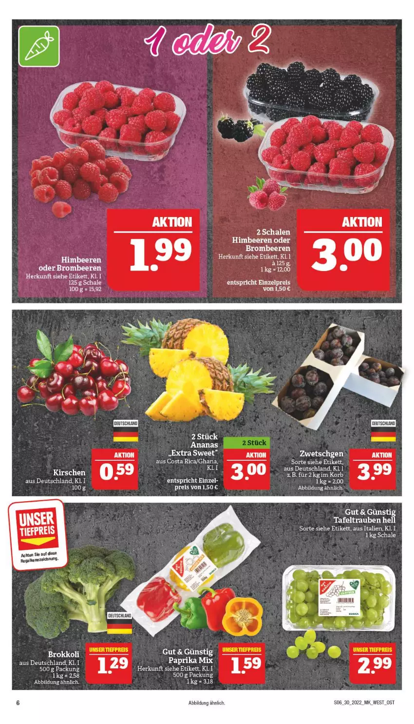 Aktueller Prospekt Marktkauf - Prospekt - von 24.07 bis 30.07.2022 - strona 6 - produkty: ananas, beere, beeren, brombeere, brombeeren, himbeer, himbeere, himbeeren, korb, paprika, paprika mix, regal, Schal, Schale, tafeltrauben, Ti, trauben, Vase