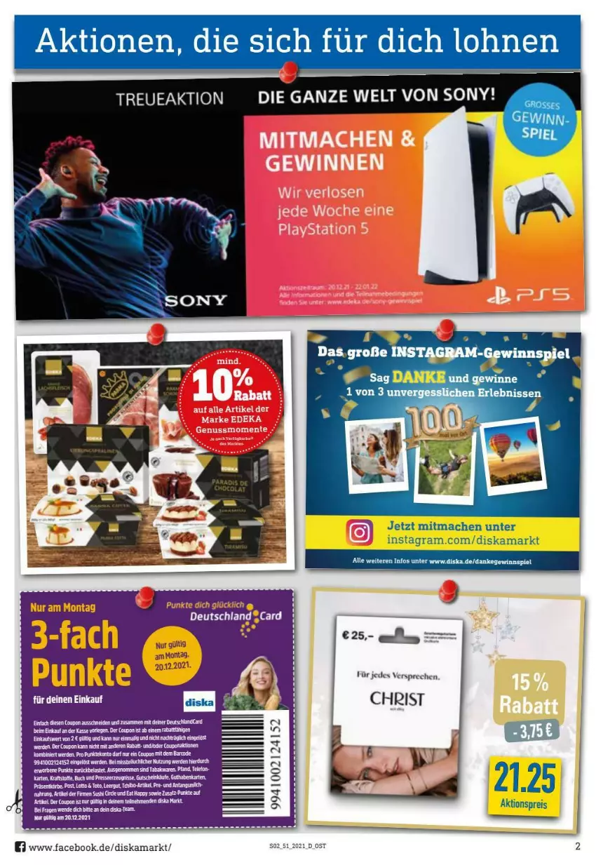 Aktueller Prospekt Diska - Prospekte - von 20.12 bis 24.12.2021 - strona 2 - produkty: aktionspreis, buch, coupon, eis, gewinnspiel, guthabenkarte, gutschein, kraft, mac, reis, sony, Sushi, Ti