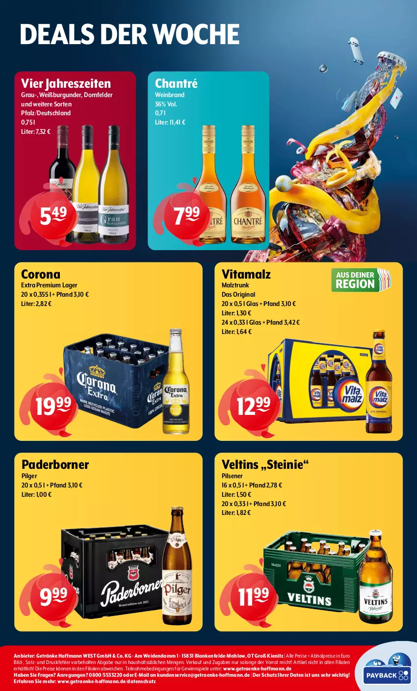 Aktueller Prospekt Getraenke Hoffmann - Prospekte - von 19.02 bis 24.02.2024 - strona 8 - produkty: abholpreise, burgunder, chantré, corona, corona extra, dornfelder, eis, getränk, getränke, gewinnspiel, gin, LG, malz, pils, pilsener, reis, Spiele, Ti, veltins, vita, vitamalz, wein, weinbrand, Weißburgunder