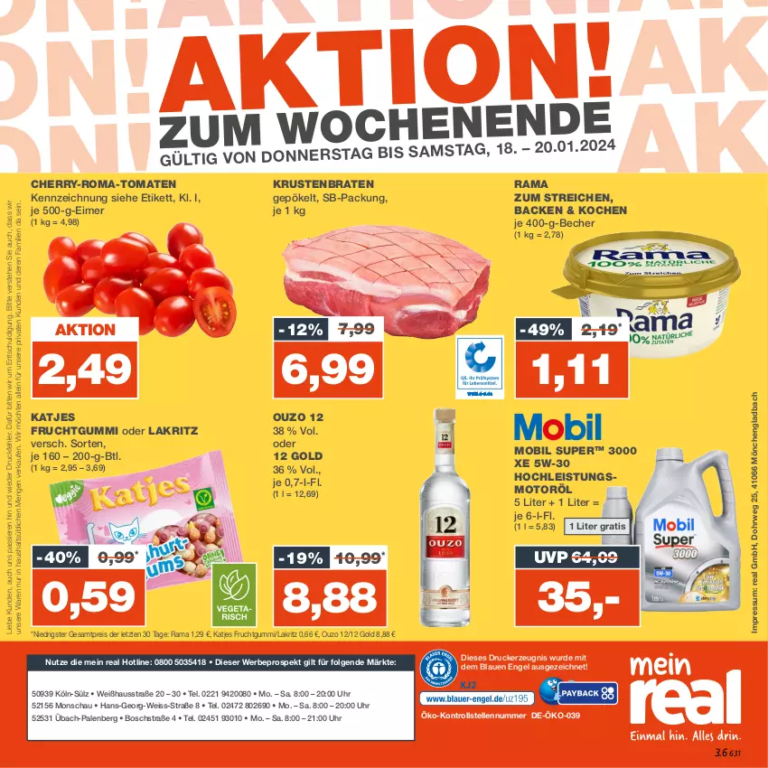 Aktueller Prospekt Real - von 15.01 bis 20.01.2024 - strona 24 - produkty: Becher, bosch, braten, drucker, eimer, eis, elle, Engel, frucht, fruchtgummi, katjes, kerze, krustenbraten, Lakritz, LG, oder lakritz, ouzo, ouzo 12, rama, reis, rwe, Ti, tomate, tomaten, uhr, ZTE