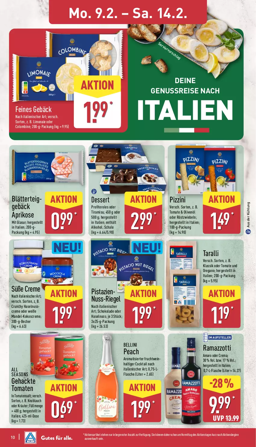 Aktueller Prospekt Aldi Nord - Von Montag - von 09.02 bis 14.02.2026 - strona 13 - produkty: alkohol, amaro, aprikose, Becher, blätterteig, cocktail, creme, dessert, eis, elle, flasche, frucht, gin, haselnuss, knoblauch, kokos, kräuter, limo, mandel, nuss, oder kräuter, olive, oliven, olivenöl, pistazien, Profiteroles, rama, ramazzott, ramazzotti, reis, riegel, röstzwiebeln, saft, Schal, Schale, schoko, schokolade, teller, Ti, tiramisu, tomate, tomaten, Tomatensaft, wein, zott, ZTE, zwiebel, zwiebeln