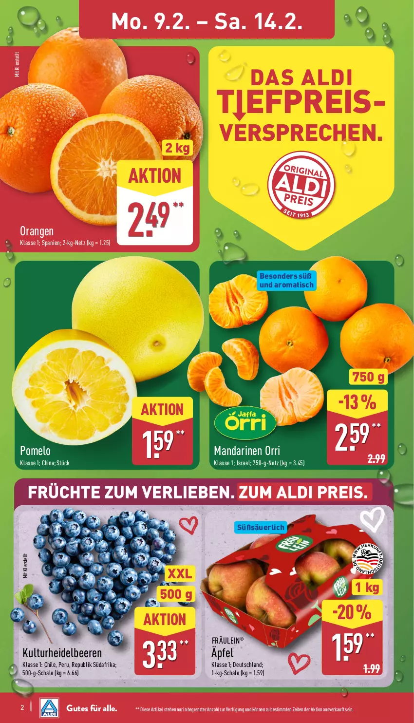 Aktueller Prospekt Aldi Nord - Von Montag - von 09.02 bis 14.02.2026 - strona 2 - produkty: aldi, beere, beeren, eis, früchte, heidelbeere, heidelbeeren, mandarine, mandarinen, orange, orangen, Pomelo, reis, Schal, Schale, Ti, tisch, ZTE
