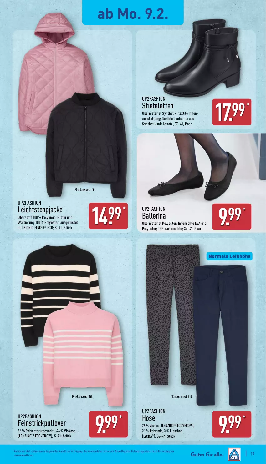 Aktueller Prospekt Aldi Nord - Von Montag - von 09.02 bis 14.02.2026 - strona 20 - produkty: axe, ball, bio, ecovero, Finish, gin, hose, Jacke, lenzing, obermaterial synthetik, Pullover, rel, Ria, Steppjacke, Stiefeletten, Ti, up2fashion, ZTE