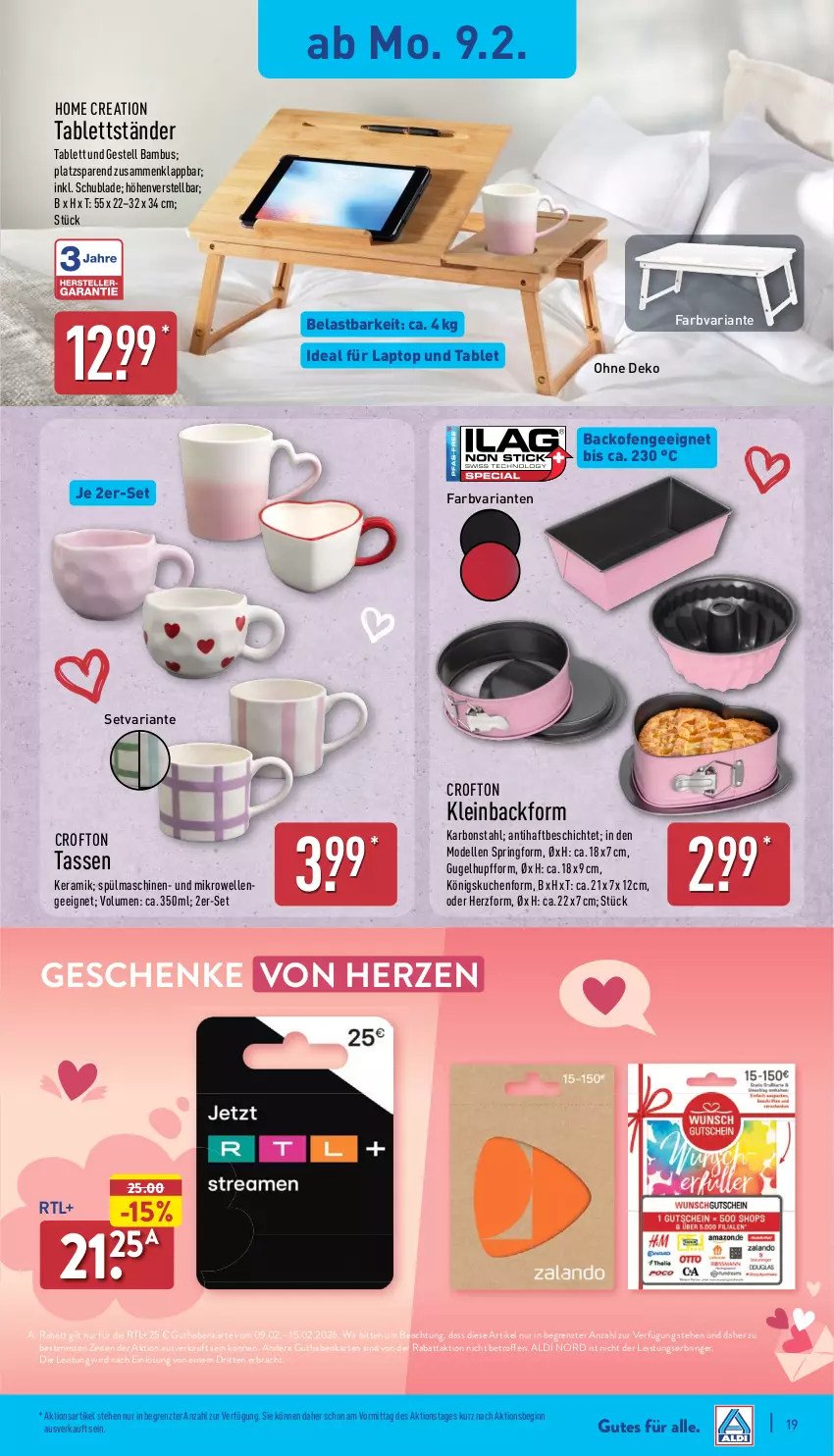 Aktueller Prospekt Aldi Nord - Von Montag - von 09.02 bis 14.02.2026 - strona 22 - produkty: aldi, Backform, backofen, bambus, Crofton, dell, eis, elle, gin, guthabenkarte, kuchen, Laptop, mikrowelle, Mode, Ofen, Ria, ring, Springform, spülmaschinen, tablet, tablett, tasse, Ti, ZTE