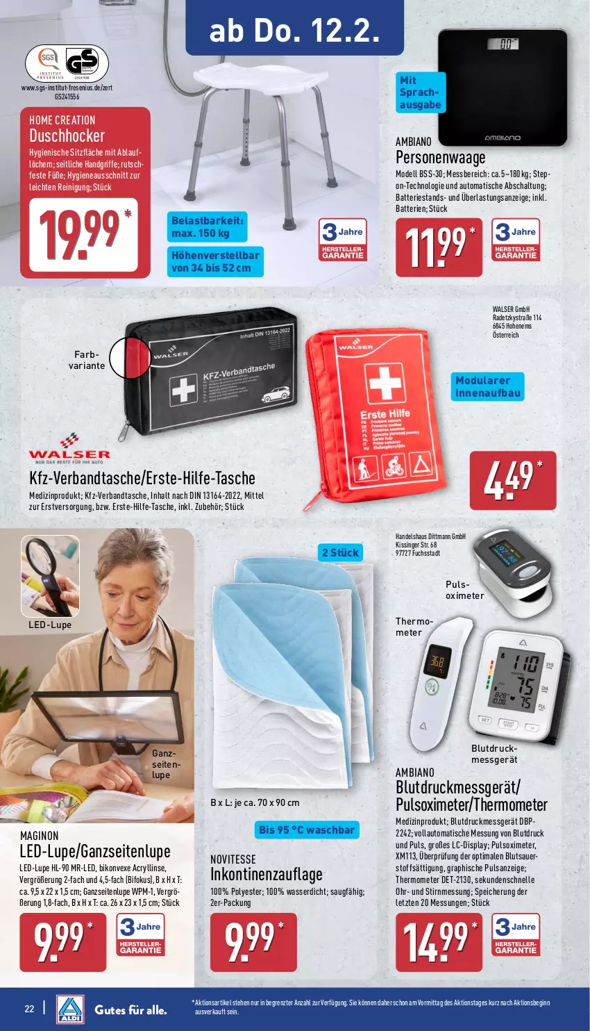 Aktueller Prospekt Aldi Nord - Von Montag - von 09.02 bis 14.02.2026 - strona 25 - produkty: ambia, auer, auto, batterie, batterien, Bau, Blutdruckmessgerät, dell, dittmann, elle, gin, hocker, medizinprodukt, Mode, Reinigung, Ria, Schal, Tasche, thermometer, Ti, tisch, Waage, walser, wasser, ZTE