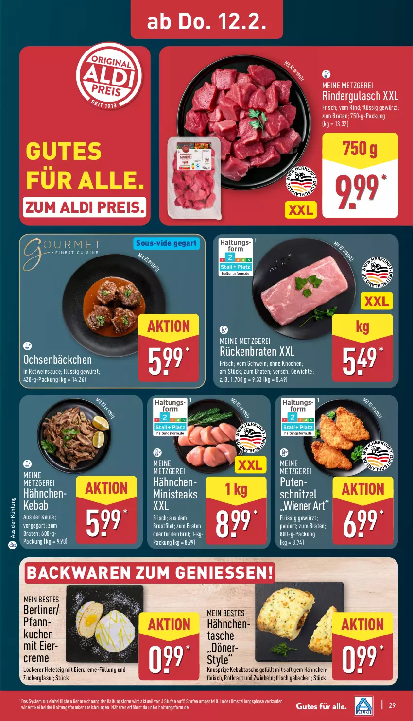 Aktueller Prospekt Aldi Nord - Von Montag - von 09.02 bis 14.02.2026 - strona 32 - produkty: aldi, backwaren, berliner, bio, braten, brustfilet, creme, eier, eis, filet, fleisch, geback, gewürz, grill, gulasch, Hefe, Kraut, kuchen, Pfannkuchen, reis, rind, rinder, rindergulasch, rotwein, Rückenbraten, saft, sauce, schnitzel, schwein, steak, steaks, Tasche, Ti, wein, zucker, zwiebel, zwiebeln