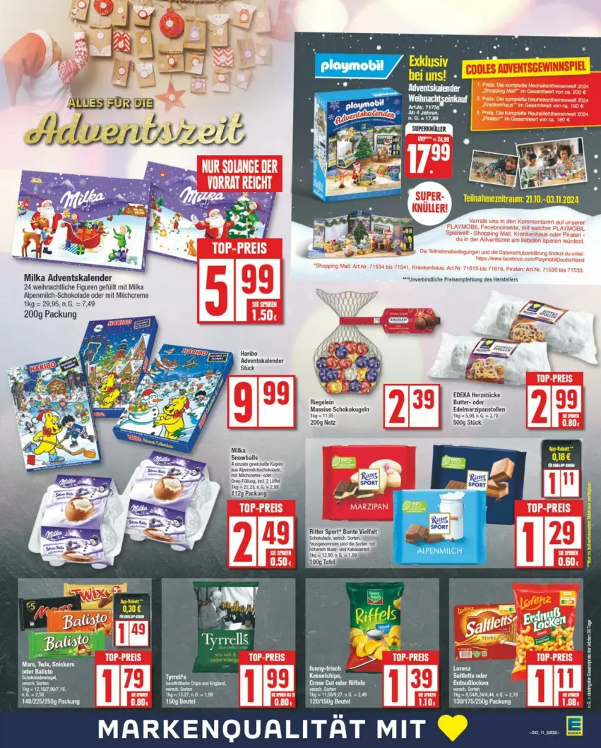 Aktueller Prospekt Edeka - Prospekte - von 19.10 bis 26.10.2024 - strona 13 - produkty: Adventskalender, ball, beutel, butter, deka, Edelmarzipan, eis, elle, Kugel, marzipan, milch, milka, reis, schoko, schokolade, Stollen, tee, teller