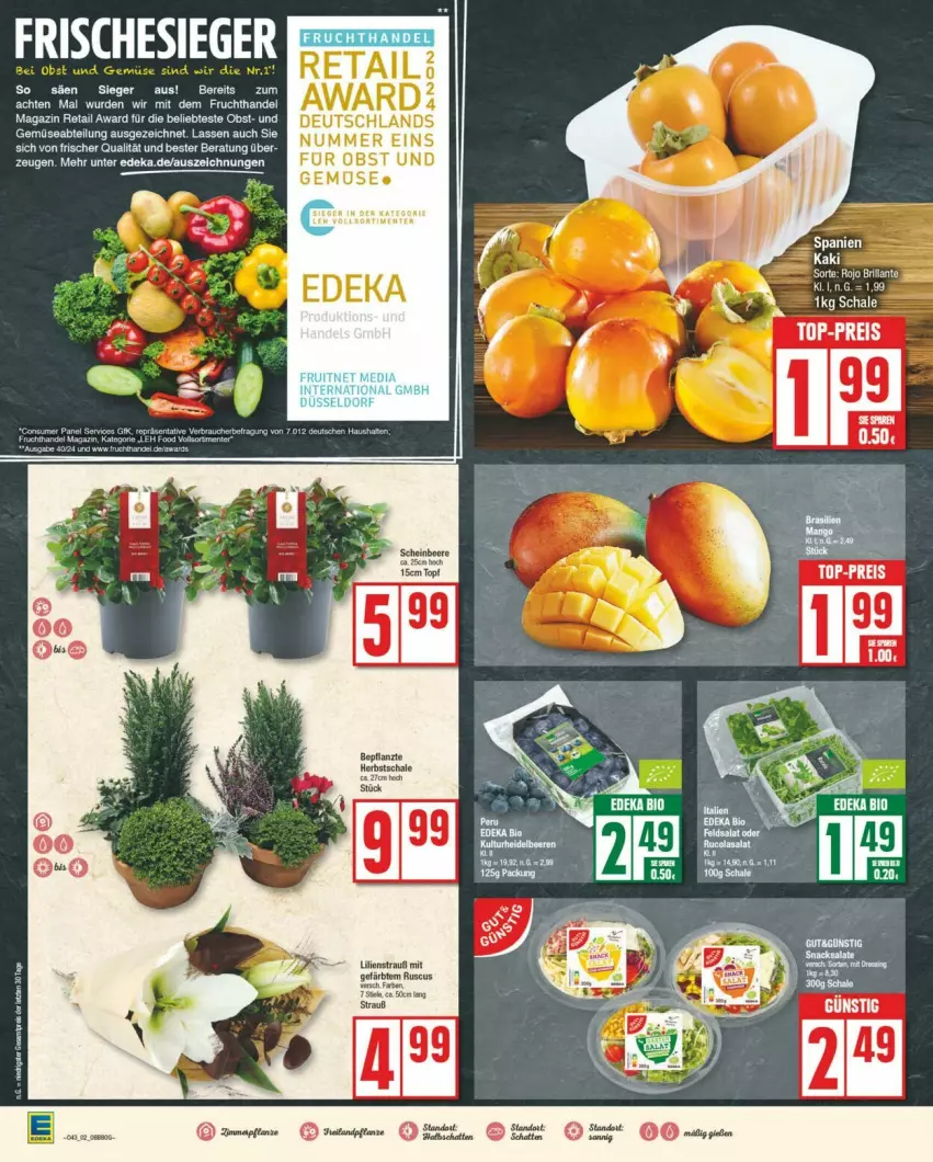 Aktueller Prospekt Edeka - Prospekte - von 19.10 bis 26.10.2024 - strona 4 - produkty: Abtei, eis, gemuse, Kaki, obst, reis, top-preis