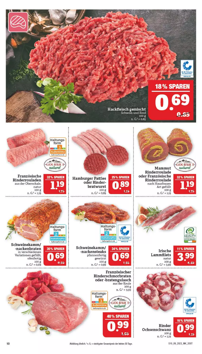 Aktueller Prospekt Marktkauf - Prospekt - von 26.02 bis 04.03.2023 - strona 10 - produkty: braten, bratwurst, burger, eis, erde, filet, filets, fleisch, gewürz, gulasch, hackfleisch, hackfleisch gemischt, hamburger, Kinder, lamm, Lammfilets, lebensmittel, mam, Nackensteak, nackensteaks, natur, Ofen, pfanne, pfannen, reis, rel, Ria, rind, rinder, Rinderroulade, rinderrouladen, rouladen, Schal, Schale, schmorbraten, schwein, schwein und rind, schweine, steak, steaks, tee, Ti, wein, weine, wurst, ZTE