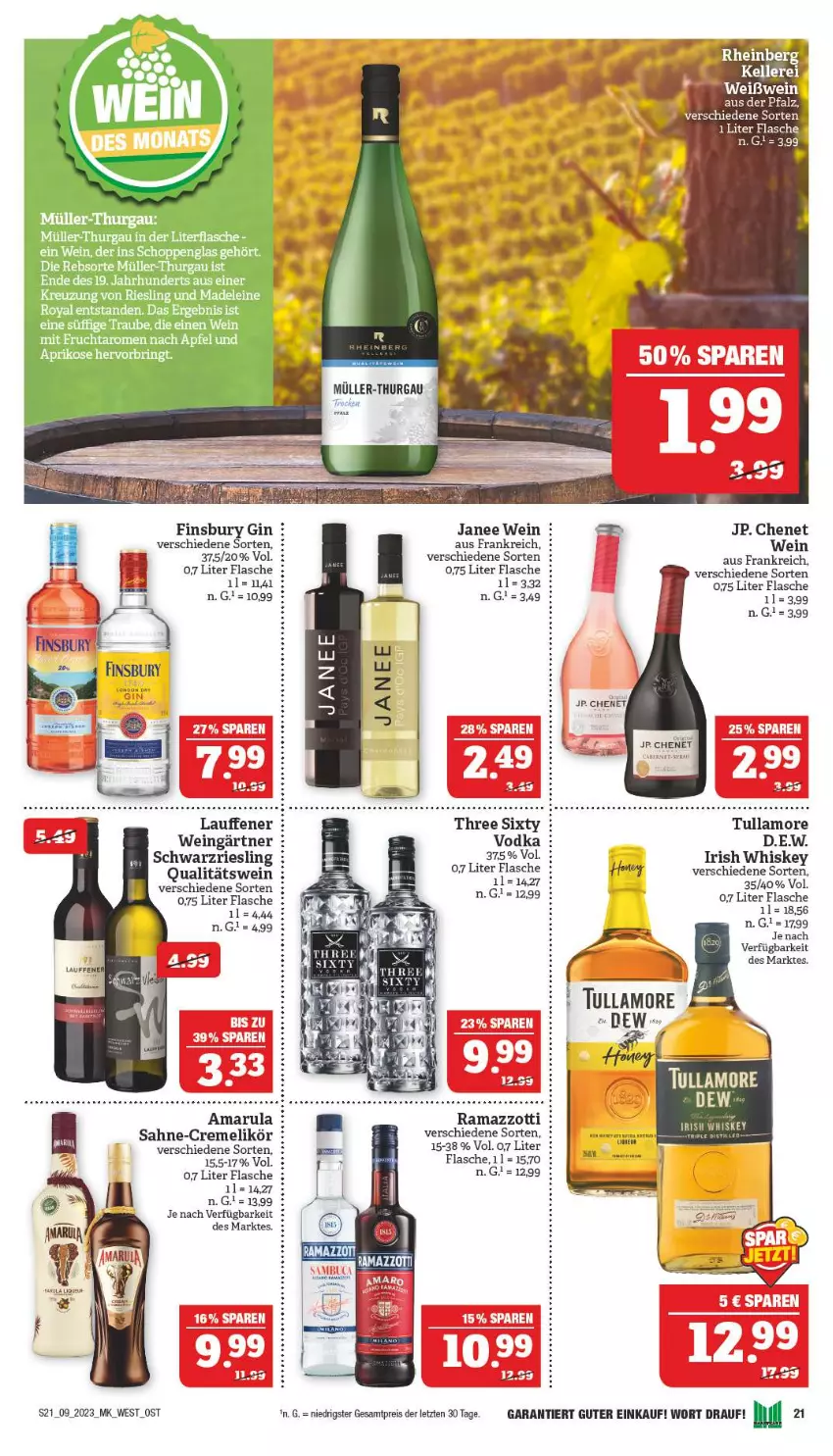 Aktueller Prospekt Marktkauf - Prospekt - von 26.02 bis 04.03.2023 - strona 21 - produkty: amarula, apfel, aprikose, creme, eis, finsbury, flasche, frucht, gin, irish whiskey, leine, likör, mit frucht, Müller, Müller-Thurgau, qualitätswein, rama, ramazzott, ramazzotti, reis, riesling, ring, sahne, schwarzriesling, Ti, tullamore, wein, Weißwein, whiskey, zott, ZTE