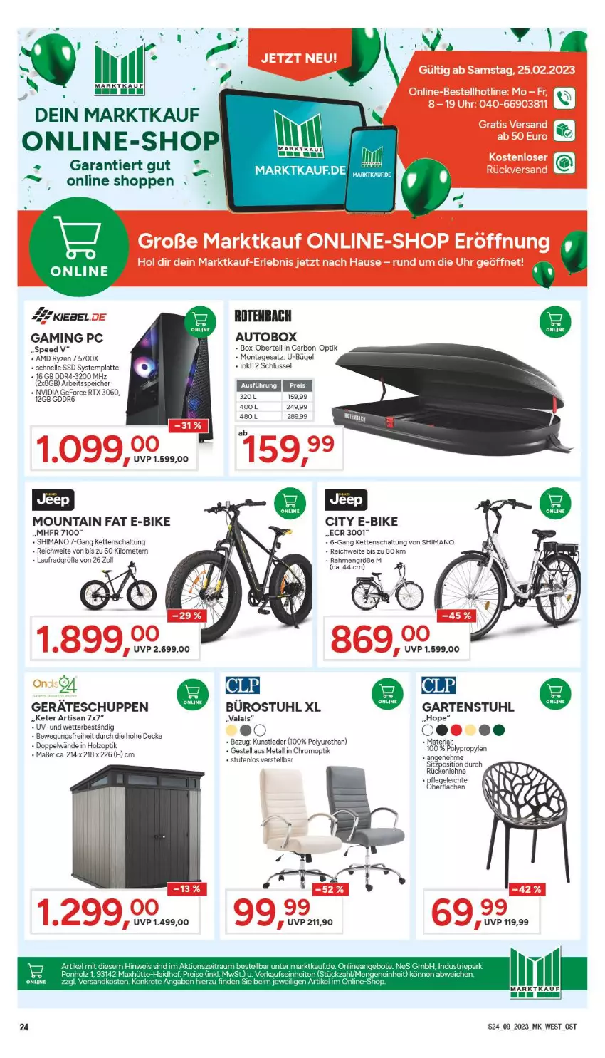 Aktueller Prospekt Marktkauf - Prospekt - von 26.02 bis 04.03.2023 - strona 24 - produkty: angebot, angebote, auto, bügel, decke, E-Bike, eis, elle, Gaming PC, Garten, gartenstuhl, geforce, Holz, Kette, latte, Laufrad, ndk, nvidia, nvidia geforce, reis, rtx, rückenlehne, ryzen, Schal, shimano, spee, ssd, stuhl, Ti