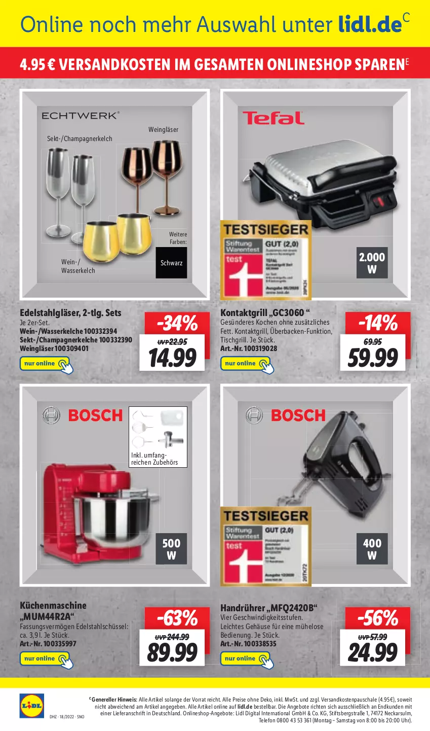 Aktueller Prospekt Lidl - Aktionsprospekt - von 02.05 bis 07.05.2022 - strona 38 - produkty: angebot, angebote, champagne, champagner, edelstahl, eis, elle, Gläser, grill, kontaktgrill, küche, Küchen, küchenmaschine, LG, ndk, reis, rel, Schal, Schale, schüssel, sekt, telefon, Ti, tisch, tischgrill, uhr, wasser, wein, Weingläser