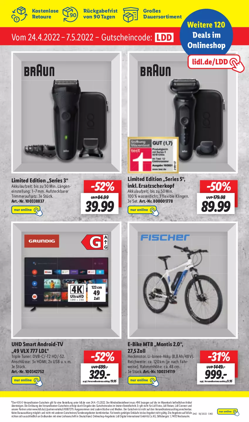 Aktueller Prospekt Lidl - Aktionsprospekt - von 02.05 bis 07.05.2022 - strona 39 - produkty: akku, angebot, angebote, auer, dvb, E-Bike, eis, gutschein, gutscheine, HDMI, korb, LG, ndk, reis, rwe, Ti, tuner, uhd, usb, wasser, ZTE