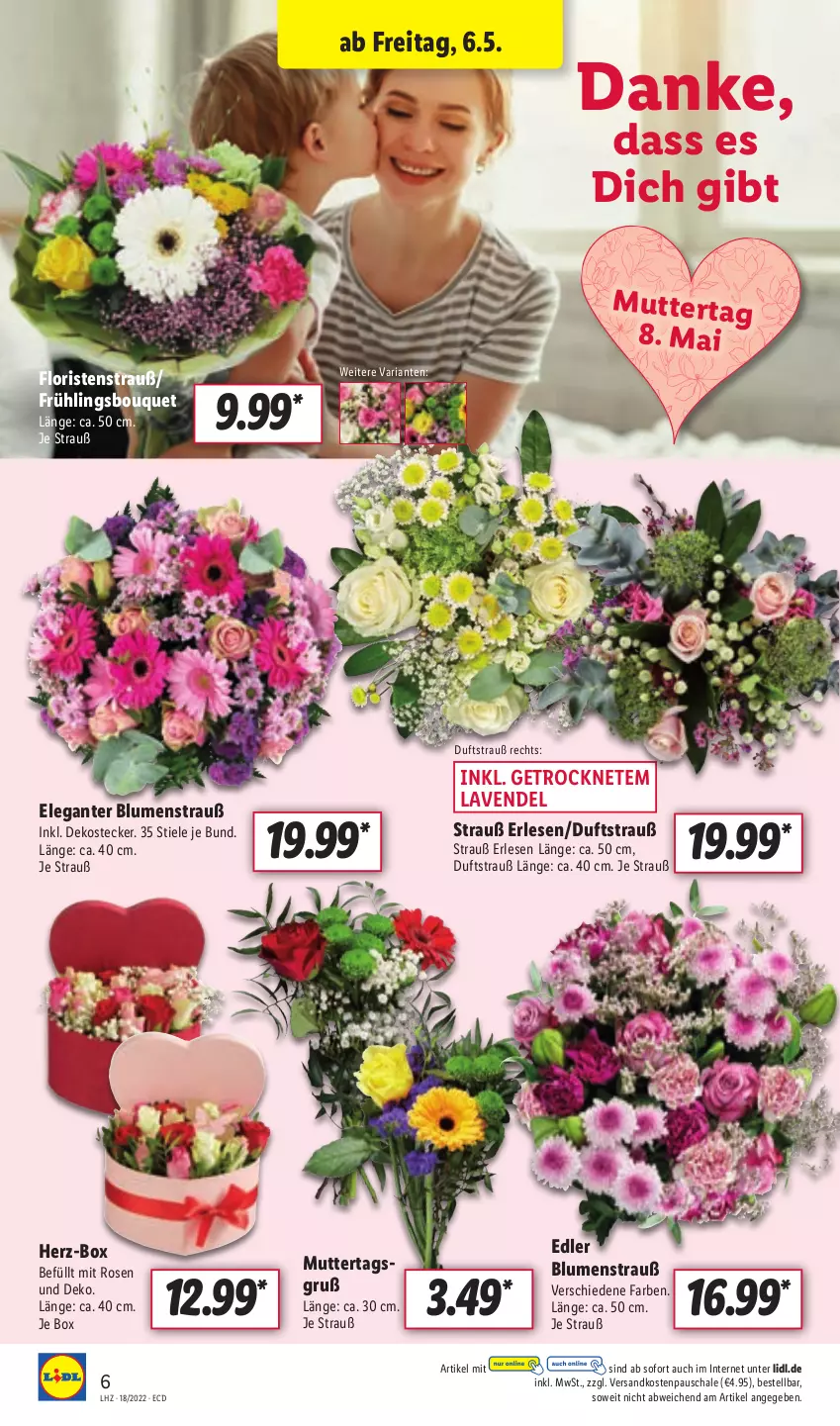 Aktueller Prospekt Lidl - Aktionsprospekt - von 02.05 bis 07.05.2022 - strona 6 - produkty: blume, blumen, Blumenstrauß, lavendel, ndk, Ria, rosen, Schal, Schale, Ti