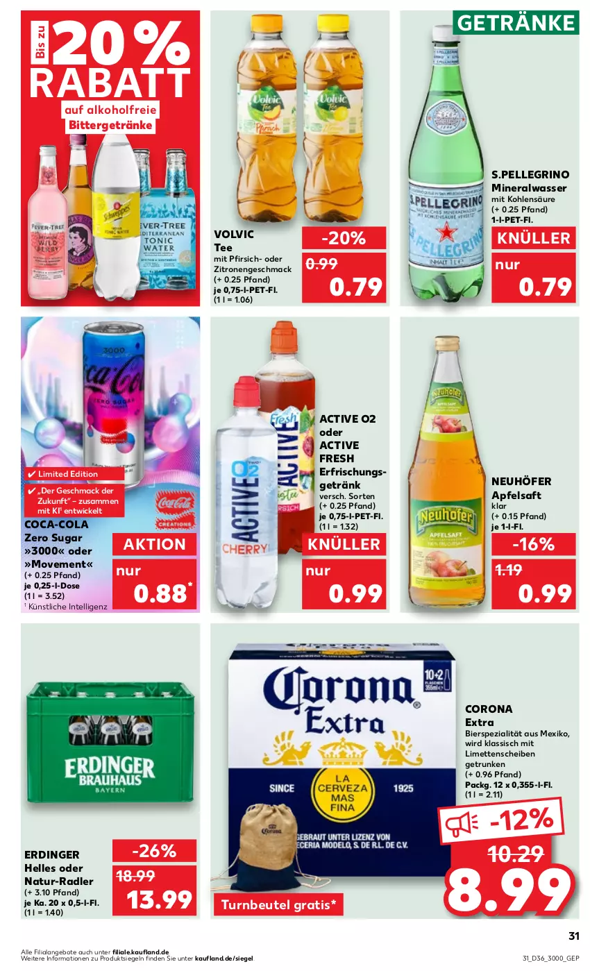 Aktueller Prospekt Kaufland - Prospekt - von 07.09 bis 13.09.2023 - strona 31 - produkty: alkohol, Alwa, angebot, angebote, apfel, apfelsaft, beutel, bier, coca-cola, cola, corona, corona extra, elle, erdinger, erfrischungsgetränk, getränk, getränke, Intel, limette, limetten, mac, Mett, metten, mineralwasser, natur, pfirsich, radler, saft, Spezi, tee, Ti, volvic, wasser, WICK, zitrone, zitronen