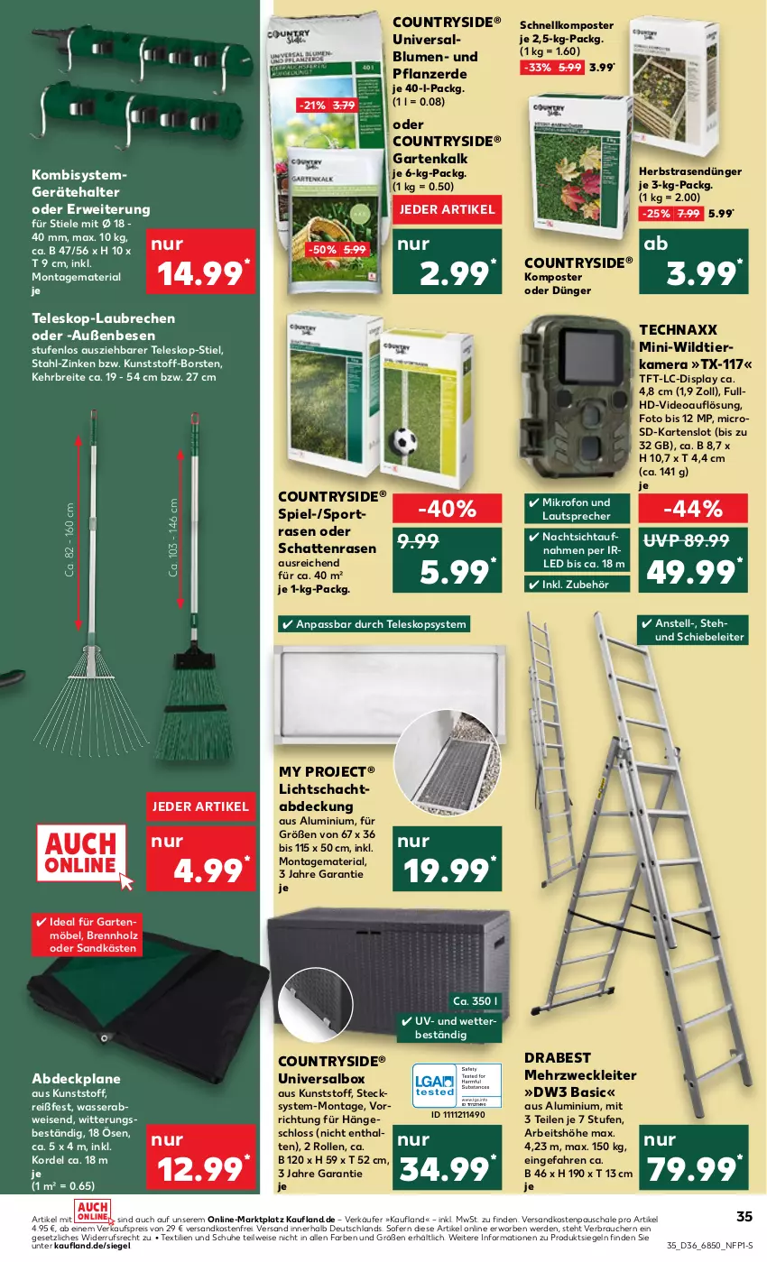 Aktueller Prospekt Kaufland - Prospekt - von 07.09 bis 13.09.2023 - strona 37 - produkty: abdeckplane, blume, blumen, Brei, Brennholz, deo, dünger, eis, erde, Garten, gartenmöbel, Holz, kamera, Komposter, lautsprecher, Lichtschachtabdeckung, microsd, möbel, ndk, pflanze, pflanzerde, rasen, rasendünger, Rauch, reis, Ria, rwe, Schal, Schale, schuhe, Sport, technaxx, Teleskop, Ti, versandkostenfrei, wasser, weck, Wild