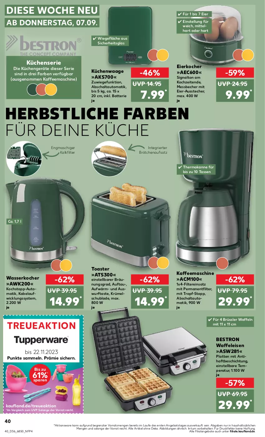 Aktueller Prospekt Kaufland - Prospekt - von 07.09 bis 13.09.2023 - strona 42 - produkty: angebot, angebote, Ausstecher, auto, batterie, Becher, brötchen, brötchenaufsatz, eier, Eierkocher, eis, gefu, K2, kaffee, kaffeemaschine, Kocher, küche, Küchen, Küchenwaage, latte, Messbecher, Schal, Signal, tasse, Ti, toast, toaster, Waage, Waffeleisen, waffeln, wasser, wasserkocher, WICK, ZTE