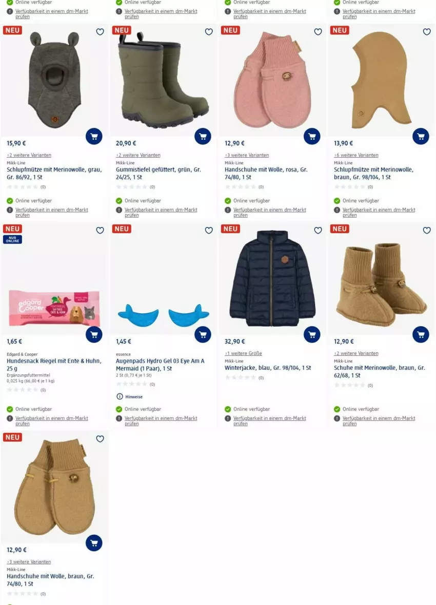 Aktueller Prospekt Dm Drogerie - Prospekte - von 14.08 bis 23.08.2023 - strona 18 - produkty: braun, eis, ente, Gummistiefel, handschuhe, hundesnack, Jacke, Mütze, Ria, riegel, Schlupfmütze, schuhe, snack, Ti, wolle