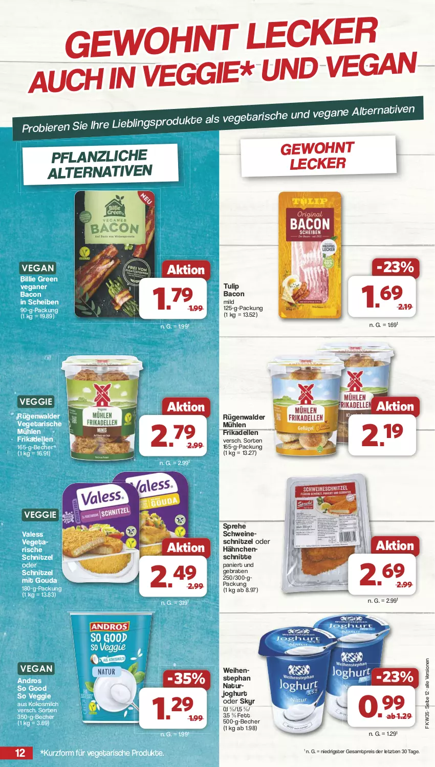 Aktueller Prospekt Famila - Prospekte - von 26.08 bis 31.08.2024 - strona 12 - produkty: bacon, Becher, braten, dell, eis, elle, frikadellen, gouda, joghur, joghurt, kokos, kokosmilch, milch, mit gouda, natur, reis, rügenwalder, rügenwalder mühle, schnitzel, schwein, schweine, Skyr, Ti, tulip, Vegeta, veggie, wein, weine, ZTE