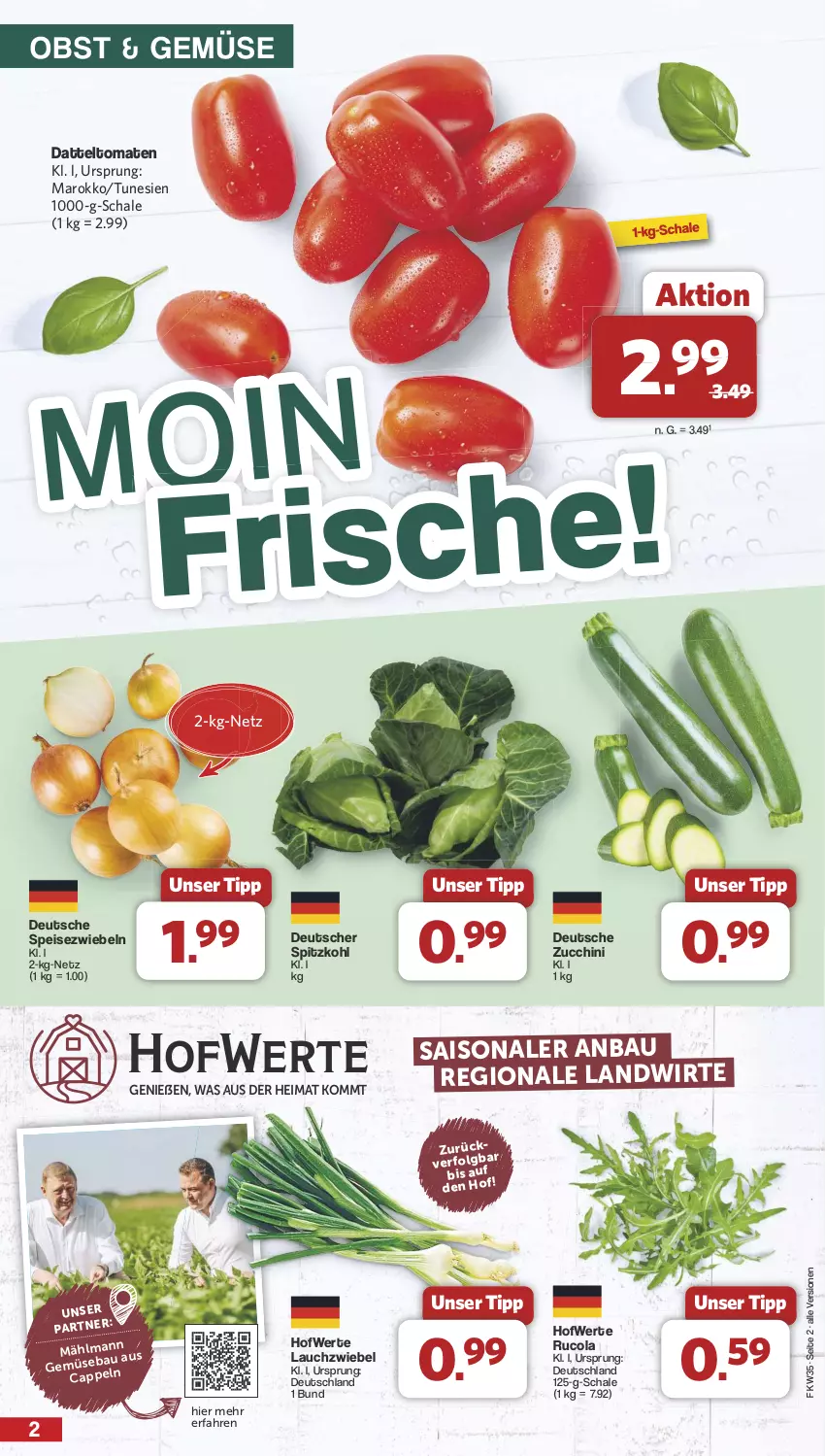 Aktueller Prospekt Famila - Prospekte - von 26.08 bis 31.08.2024 - strona 2 - produkty: Bau, Cap, cola, datteltomaten, eis, Lauchzwiebel, LG, obst, rucola, Schal, Schale, Speisezwiebeln, spitzkohl, Ti, tomate, tomaten, zucchini, zwiebel, zwiebeln