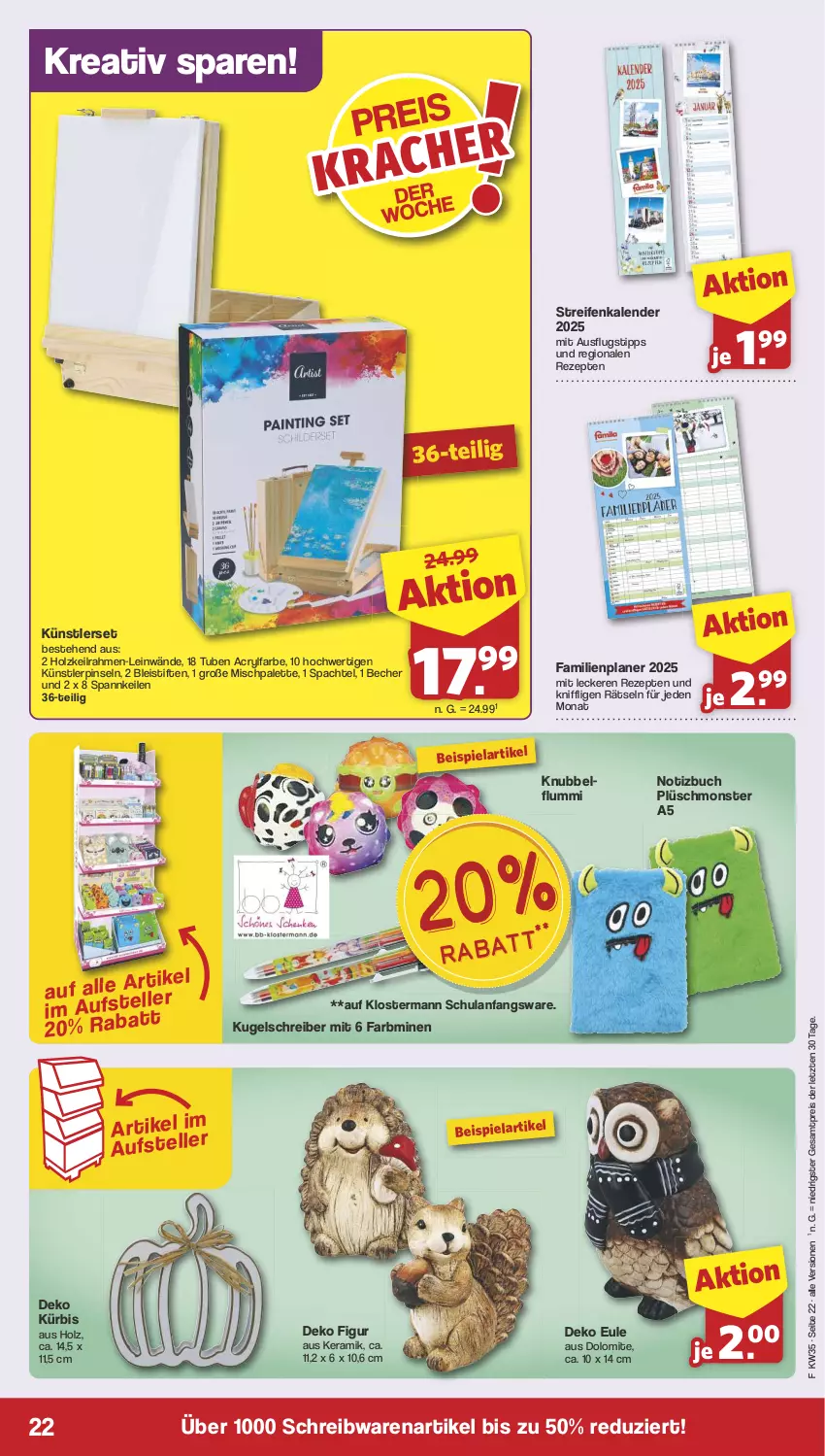 Aktueller Prospekt Famila - Prospekte - von 26.08 bis 31.08.2024 - strona 22 - produkty: Becher, Bleistift, bleistifte, buch, eis, Familienplaner, gsw, Holz, HP, Kugel, kugelschreiber, Kürbis, monster, Palette, Pinsel, Plüsch, reifen, reis, rezept, rezepte, schreibwaren, spachtel, stifte, Ti, ZTE