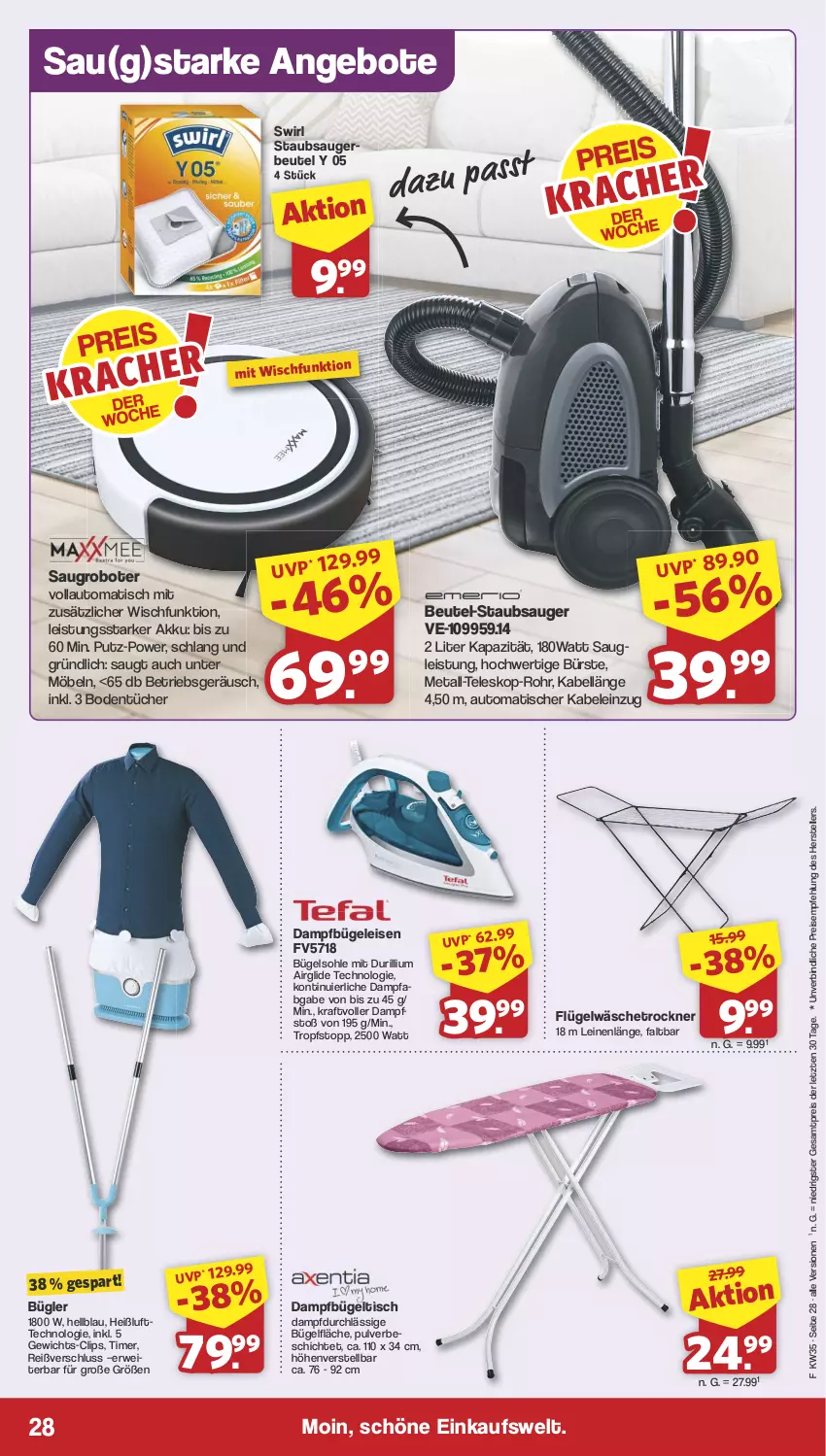 Aktueller Prospekt Famila - Prospekte - von 26.08 bis 31.08.2024 - strona 28 - produkty: akku, angebot, angebote, auto, beutel, Bodentücher, bügel, Bügeleisen, bügeltisch, bürste, dampfbügeleisen, eis, elle, kraft, leine, möbel, reis, rwe, Saugroboter, staubsauger, swirl, Teleskop, teller, Ti, timer, tisch, Trockner, tücher, wäschetrockner, ZTE