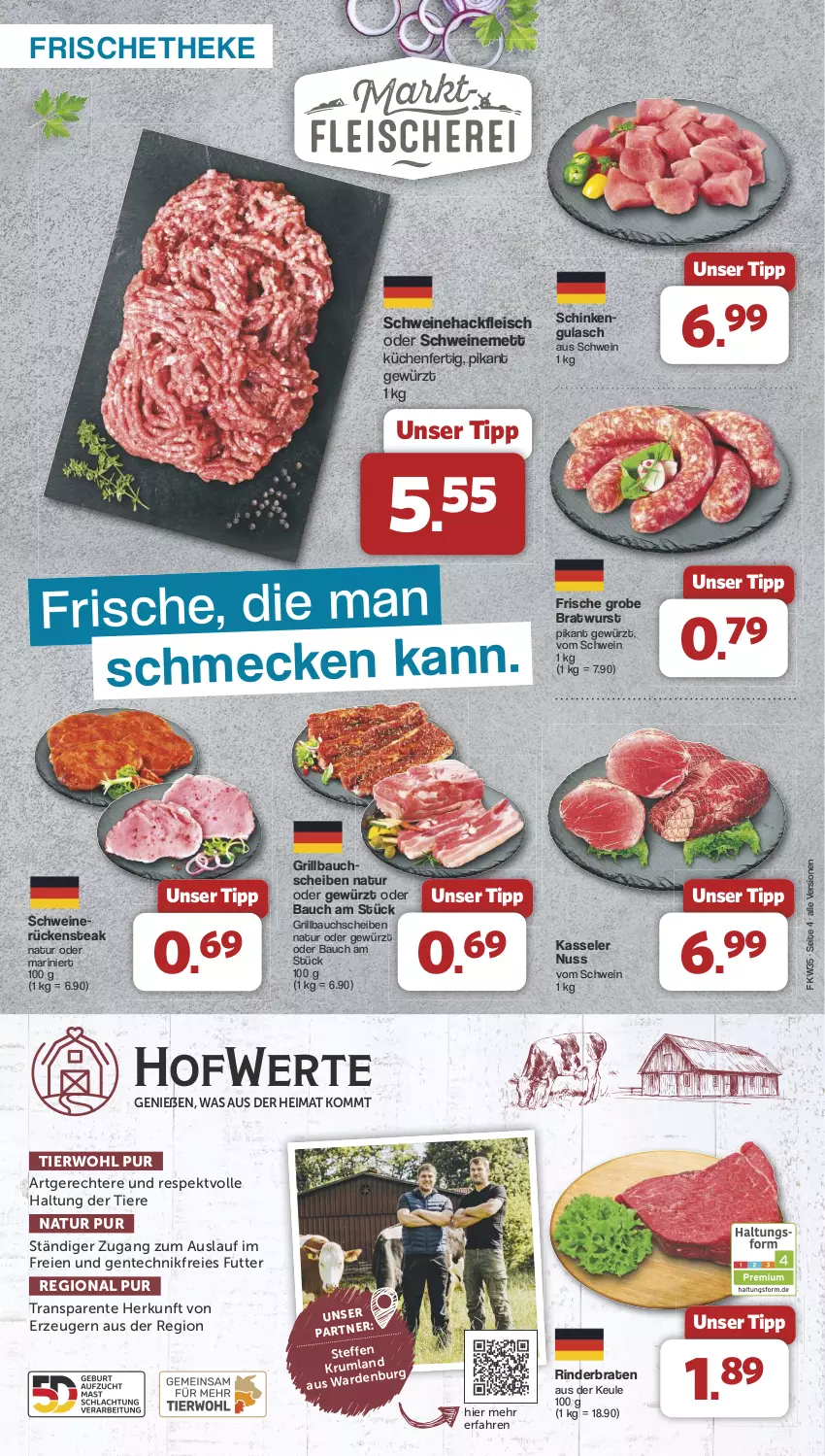 Aktueller Prospekt Famila - Prospekte - von 26.08 bis 31.08.2024 - strona 4 - produkty: Bau, bauchscheiben, braten, bratwurst, eis, ente, fleisch, gewürz, grill, Grillbauch, grobe bratwurst, gulasch, hackfleisch, kasseler, küche, Küchen, Mett, natur, nuss, rind, rinder, rinderbraten, Rückensteak, rum, schinken, schwein, schweine, Schweinehackfleisch, schweinemett, steak, Ti, Tiere, wein, weine, wurst