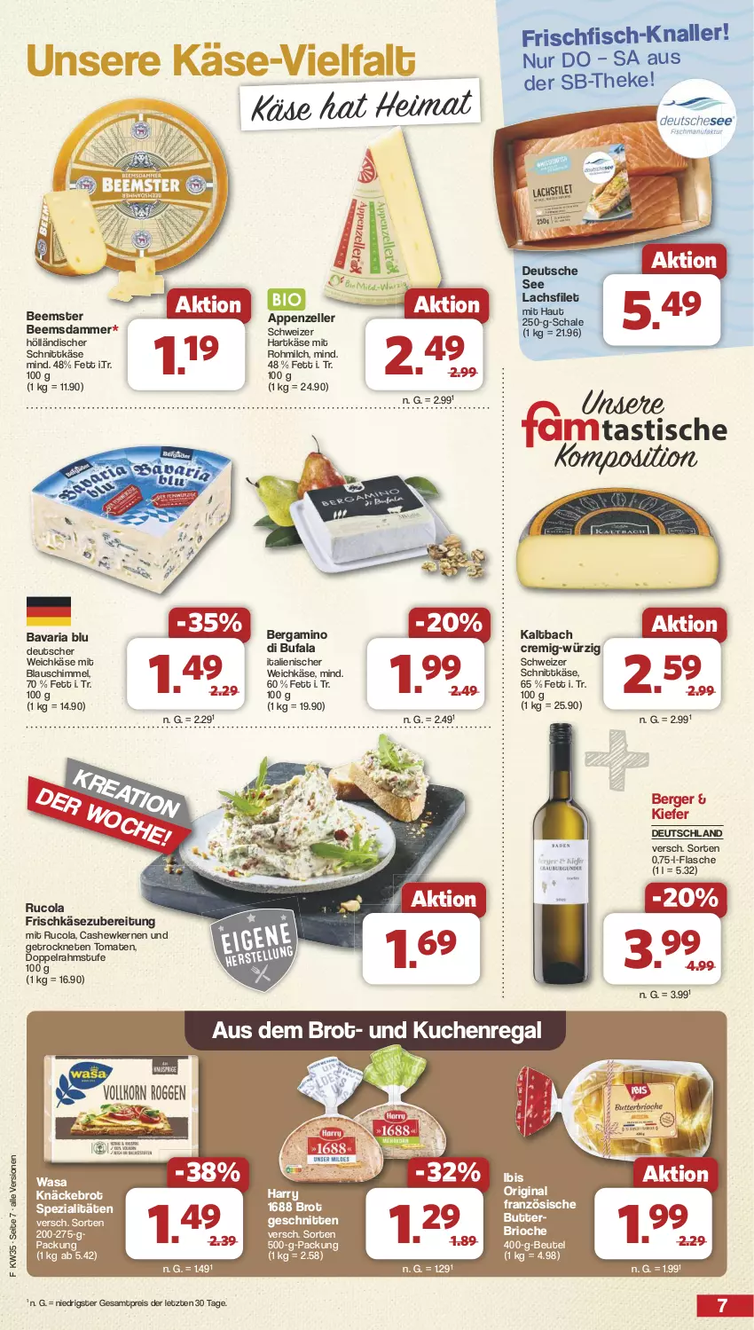 Aktueller Prospekt Famila - Prospekte - von 26.08 bis 31.08.2024 - strona 7 - produkty: appenzeller, bavaria blu, Beemster, Berger, beutel, brot, butter, Cashew, cashewkerne, cola, deutscher weichkäse, di bufala, doppelrahmstufe, eis, elle, filet, fisch, flasche, frischfisch, frischkäse, frischkäsezubereitung, gin, hartkäse, Käse, knäckebrot, kuchen, lachs, lachsfilet, milch, regal, reis, Ria, rucola, Schal, Schale, schnitten, schnittkäse, schweizer hartkäse, schweizer schnittkäse, Spezi, tee, Ti, tomate, tomaten, wasa, weichkäse, ZTE