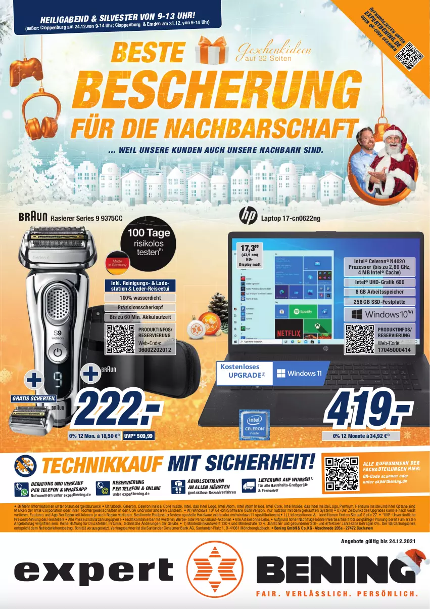 Aktueller Prospekt Expert Aurich - Prospekte - von 24.12 bis 30.12.2021 - strona 1 - produkty: akku, angebot, angebote, Bank, braun, celeron, eis, elle, fernseher, festplatte, hardware, Intel, Laptop, latte, Pentium, Persona, rasierer, Reinigung, reis, Software, Spezi, ssd, telefon, teller, Ti, uhd, uhr, wasser