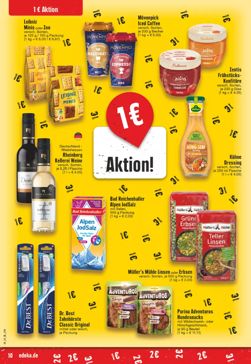 Aktueller Prospekt Edeka - Angebote der Woche - von 14.08 bis 19.08.2023 - strona 10 - produkty: adventuros, Bad, Becher, beutel, bürste, Dr. Best, elle, erbsen, flasche, gin, hundesnack, hundesnacks, konfitüre, Kühne, leibniz, linsen, mac, mövenpick, Müller, purina, schwein, snack, snacks, Ti, wein, weine, Wild, Wildschwein, zahnbürste