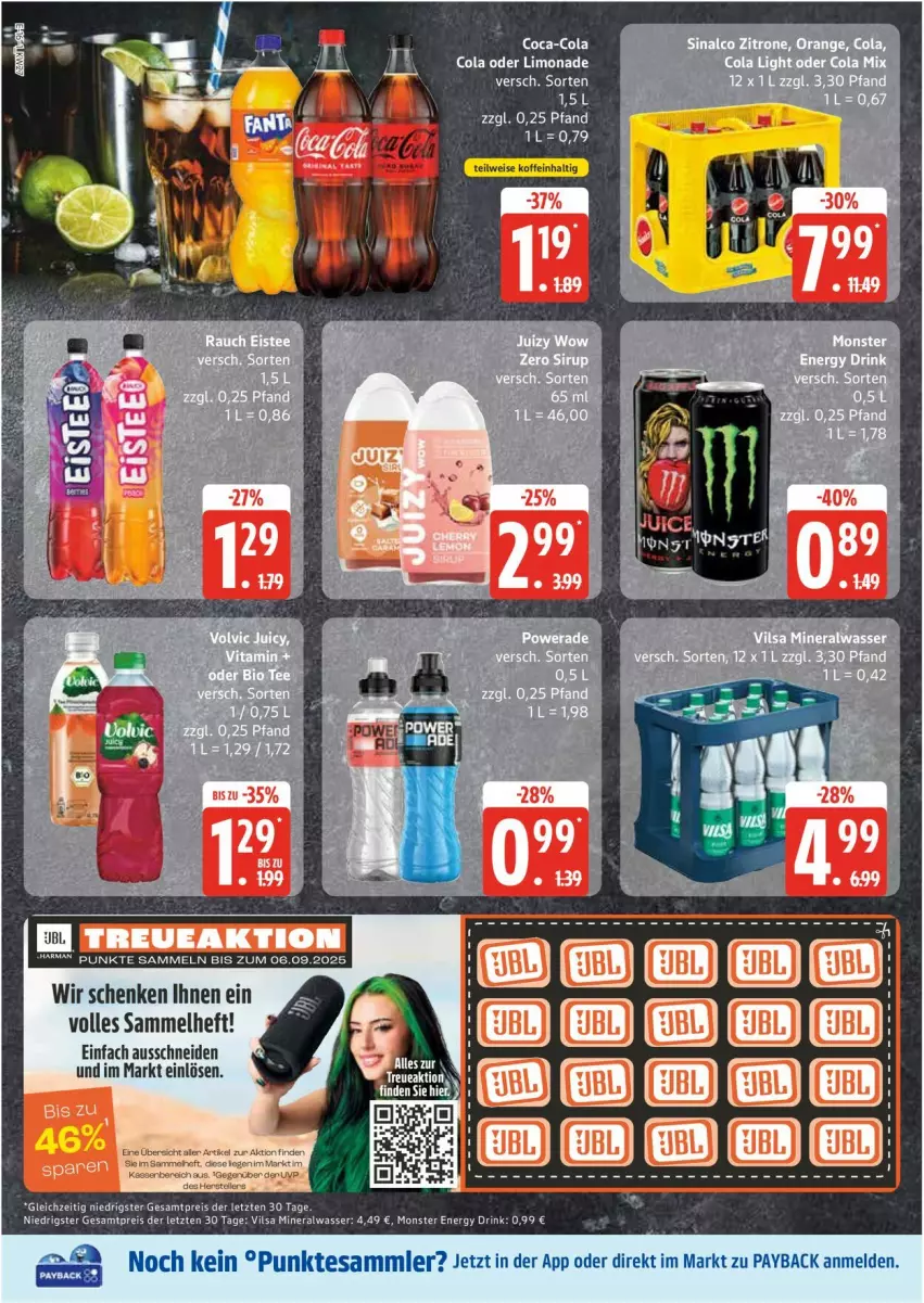 Aktueller Prospekt Edeka - Prospekte - von 30.06 bis 05.07.2025 - strona 16 - produkty: Alwa, cola, drink, eis, energy drink, limo, limonade, mineralwasser, monster, Monster Energy, payback, reis, tesa, Ti, vilsa, wasser, ZTE