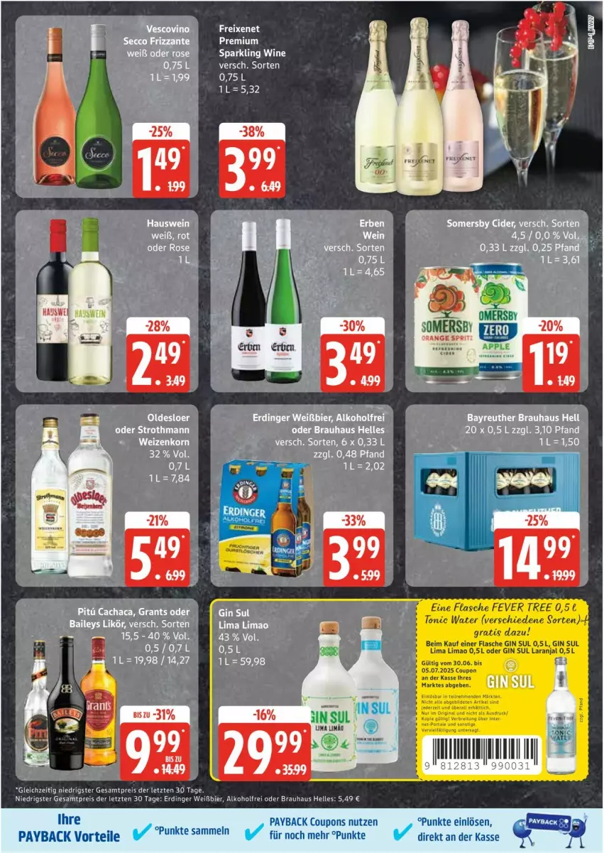 Aktueller Prospekt Edeka - Prospekte - von 30.06 bis 05.07.2025 - strona 17 - produkty: alkohol, baileys, bier, Cachaca, cider, coupon, coupons, eis, elle, erdinger, flasche, gin, likör, orange, payback, reis, somersby, Ti, ZTE