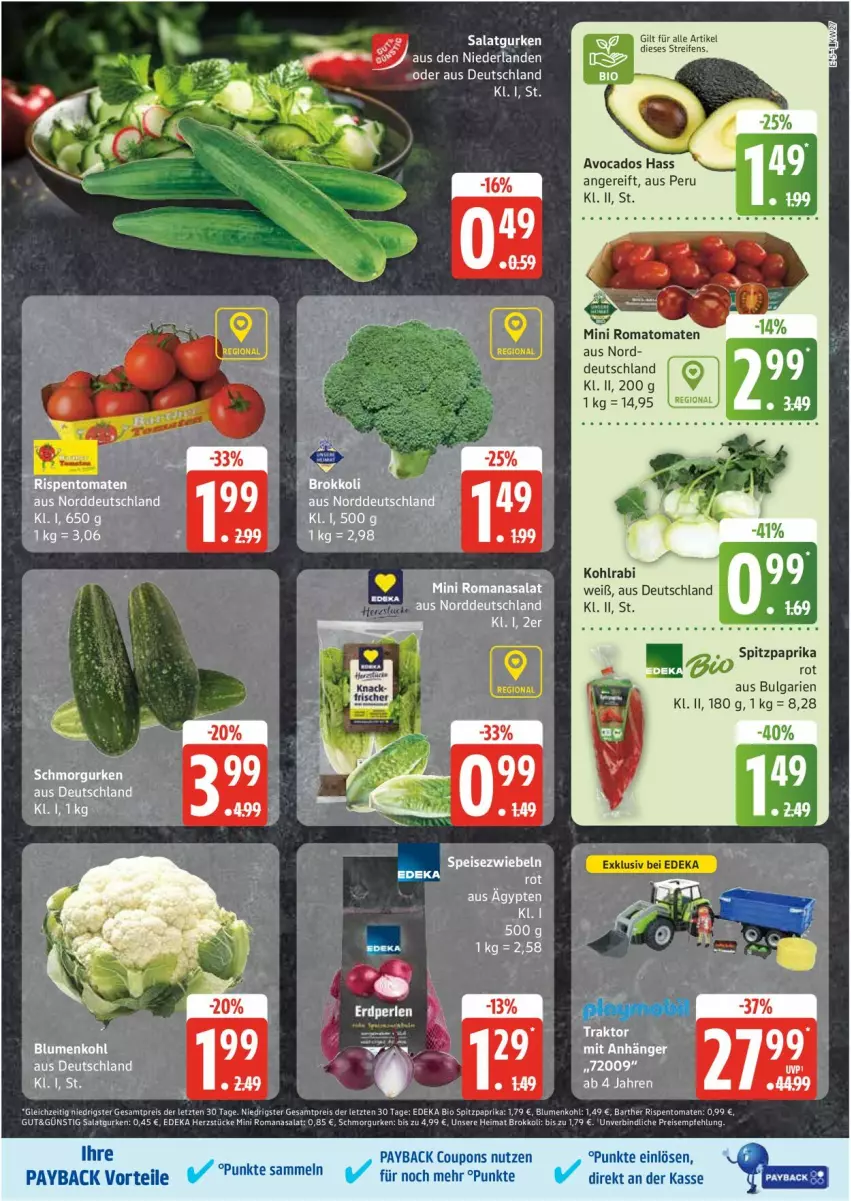 Aktueller Prospekt Edeka - Prospekte - von 30.06 bis 05.07.2025 - strona 5 - produkty: avocado, avocados, bio, blume, blumen, blumenkohl, brokkoli, coupon, coupons, deka, edeka bio, eis, gurke, gurken, kohlrabi, paprika, payback, perlen, reifen, reis, rispentomaten, Romanasalat, Romatomaten, salat, Salatgurke, salatgurken, Speisezwiebeln, Spitzpaprika, Ti, tomate, tomaten, ZTE, zwiebel, zwiebeln