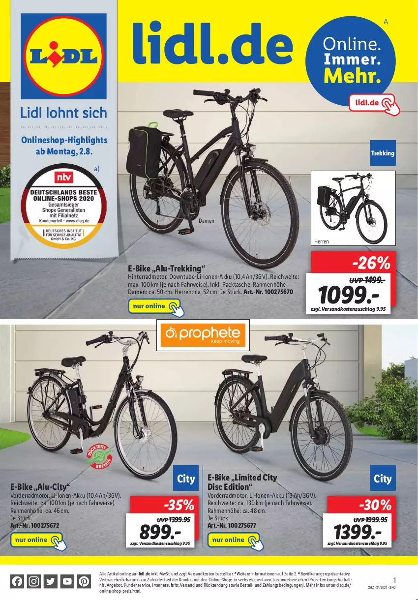 Aktueller Prospekt Lidl - Onlineshop-Highlights der Woche - von 02.08 bis 08.08.2021 - strona 1