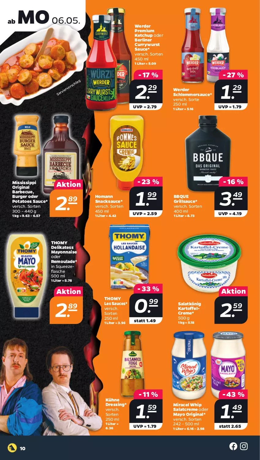 Aktueller Prospekt Netto - Woche 19 - von 06.05 bis 11.05.2024 - strona 10 - produkty: barbecue, berliner, burger, creme, curry, currywurst, dressing, erde, flasche, gin, grill, grillsauce, homann, kartoffel, ketchup, Kühne, mayonnaise, miracel, miracel whip, potatoes, remoulade, salat, salatcreme, sauce, schlemmersauce, snack, snacks, thomy, thomy les sauces, Ti, wurst, Yo