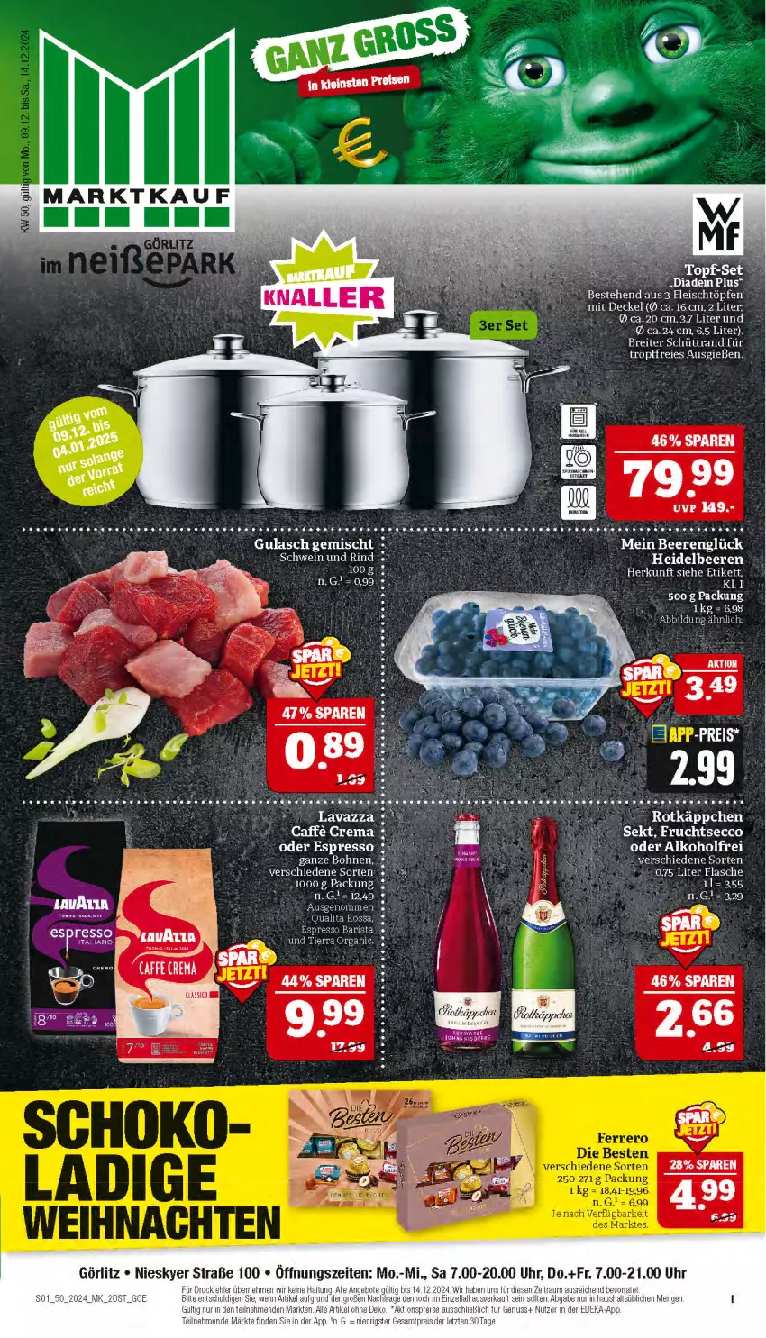 Aktueller Prospekt Marktkauf - Prospekt - von 08.12 bis 14.12.2024 - strona 1 - produkty: beere, beeren, bohne, bohnen, Brei, decke, Deckel, ecco, ente, espresso, frucht, fruchtsecco, gulasch, heidelbeere, heidelbeeren, oder espresso, rind, rotkäppchen, tee, Ti, Yo