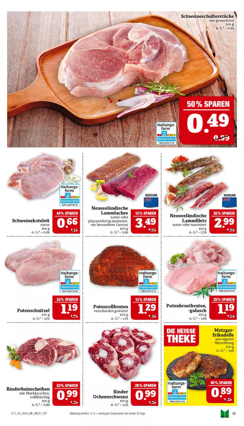 Aktueller Prospekt Marktkauf - Prospekt - von 08.12 bis 14.12.2024 - strona 11 - produkty: braten, dell, eis, elle, filet, filets, fleisch, gewürz, gulasch, kotelett, lachs, lamm, Lammfilets, lammlachse, natur, nuss, pfanne, pfannen, pute, putenbrust, Putenrollbraten, putenschnitzel, reis, rind, rinder, rollbraten, schnitzel, schwein, schweine, schweinekotelett, tee, Ti, wein, weine, ZTE