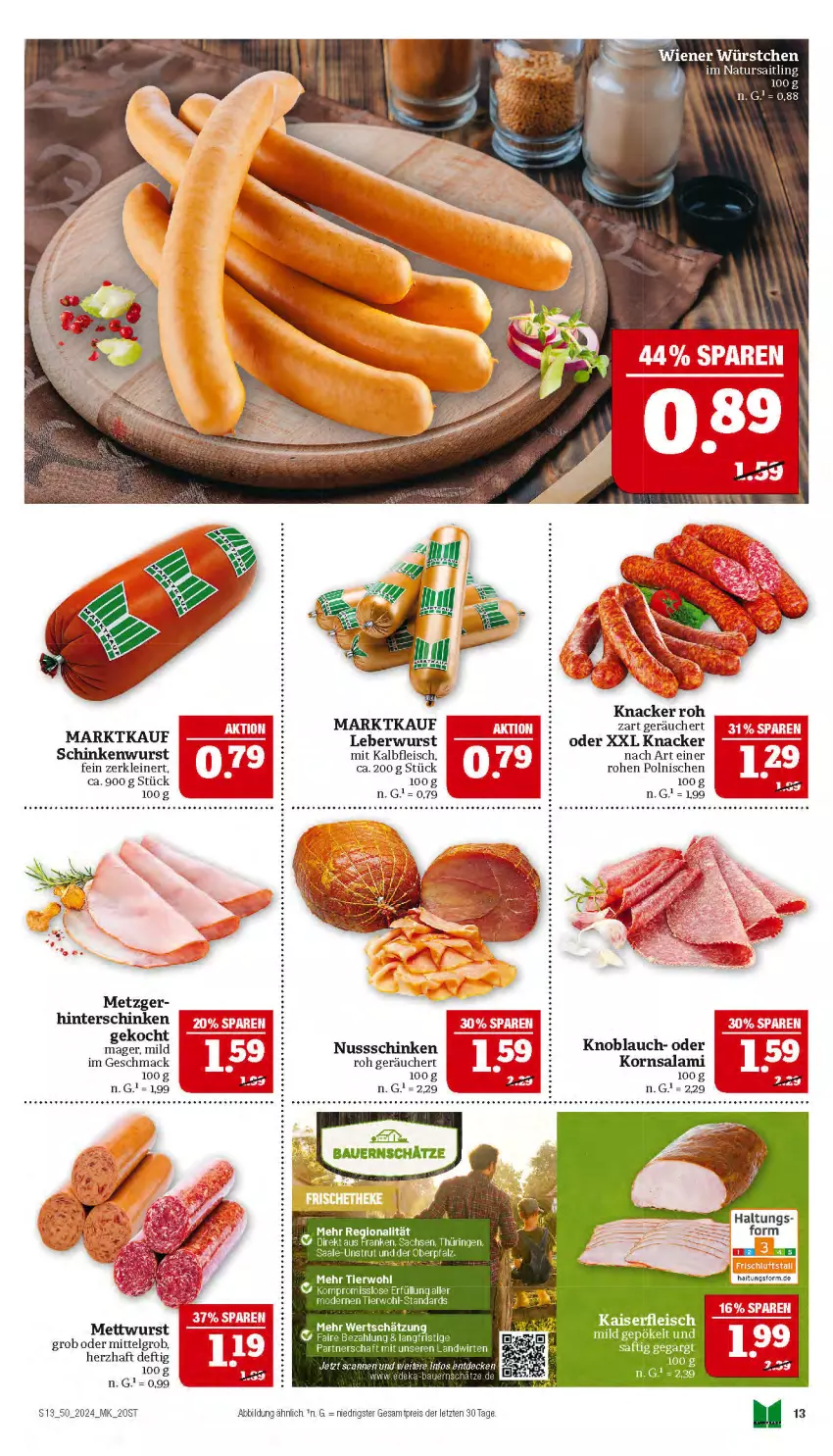 Aktueller Prospekt Marktkauf - Prospekt - von 08.12 bis 14.12.2024 - strona 13 - produkty: eis, ente, fleisch, hinterschinken, Kaiser, Kalbfleisch, knacker, knoblauch, korn, leberwurst, leine, LG, mac, Mett, mettwurst, mit kalbfleisch, nuss, reis, saft, salami, schinken, schinkenwurst, tee, Ti, wurst, ZTE