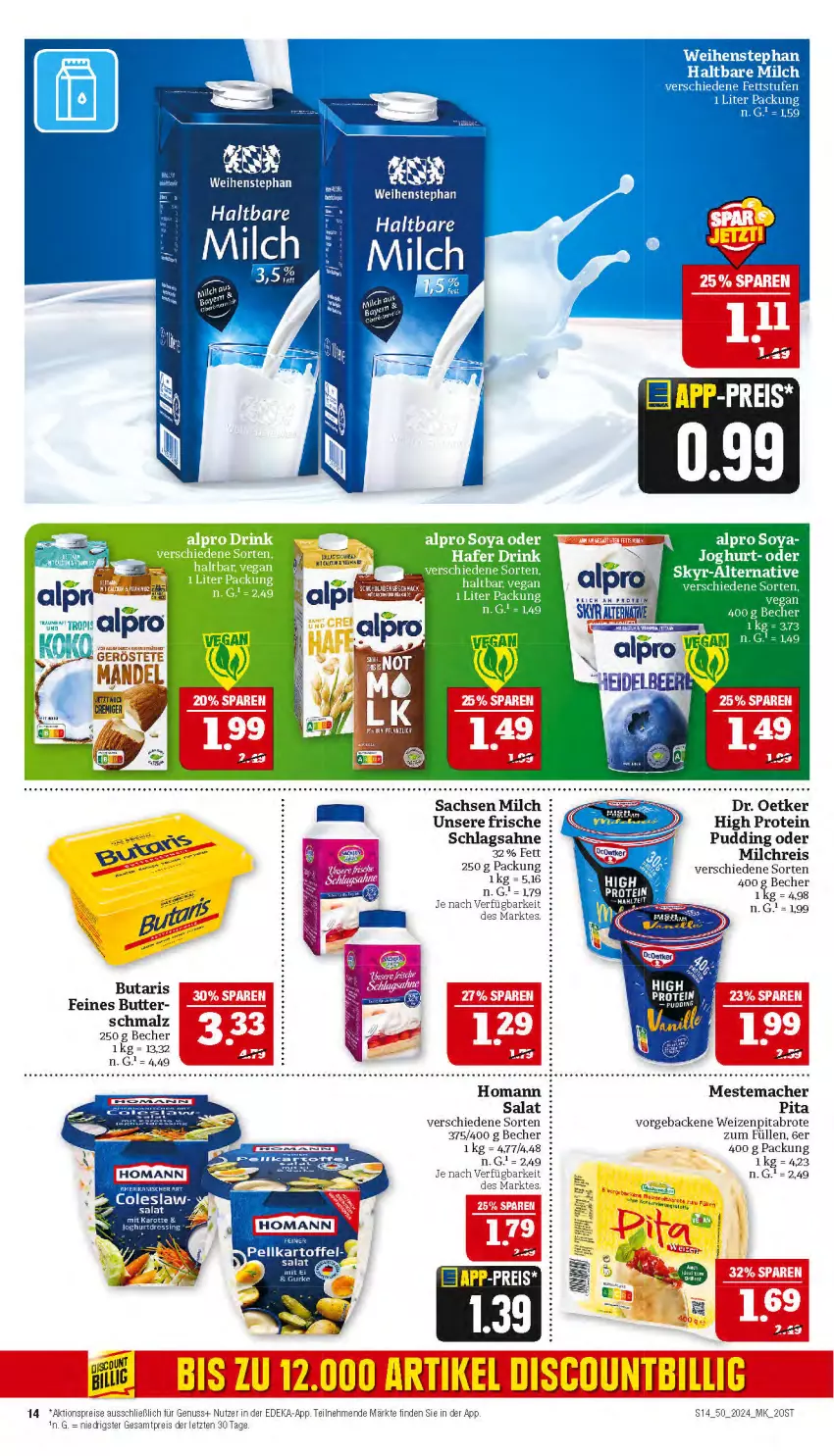 Aktueller Prospekt Marktkauf - Prospekt - von 08.12 bis 14.12.2024 - strona 14 - produkty: aceto, aktionspreis, alpro, Becher, brot, butter, Coleslaw, deka, Dr. Oetker, eis, geback, homann, joghur, joghurt, mac, malz, mestemacher, milch, milchreis, nuss, pudding, reis, sac, sahne, salat, schlagsahne, Schmalz, soya, Ti, weihenstephan, ZTE