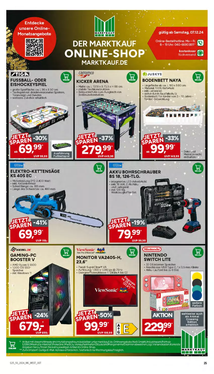 Aktueller Prospekt Marktkauf - Prospekt - von 08.12 bis 14.12.2024 - strona 25 - produkty: akku, angebot, angebote, ball, bett, Bohrschrauber, eis, Elektro, Fußball, gaming-pc, Holz, Kette, Kinder, koffer, ladegerät, latte, lattenrost, LG, Liege, matratze, ndk, nintendo, reis, Ria, ryzen, säge, Spiele, ssd, Stier, telefon, Ti, tisch, und matratze, usb, werkzeug, WICK