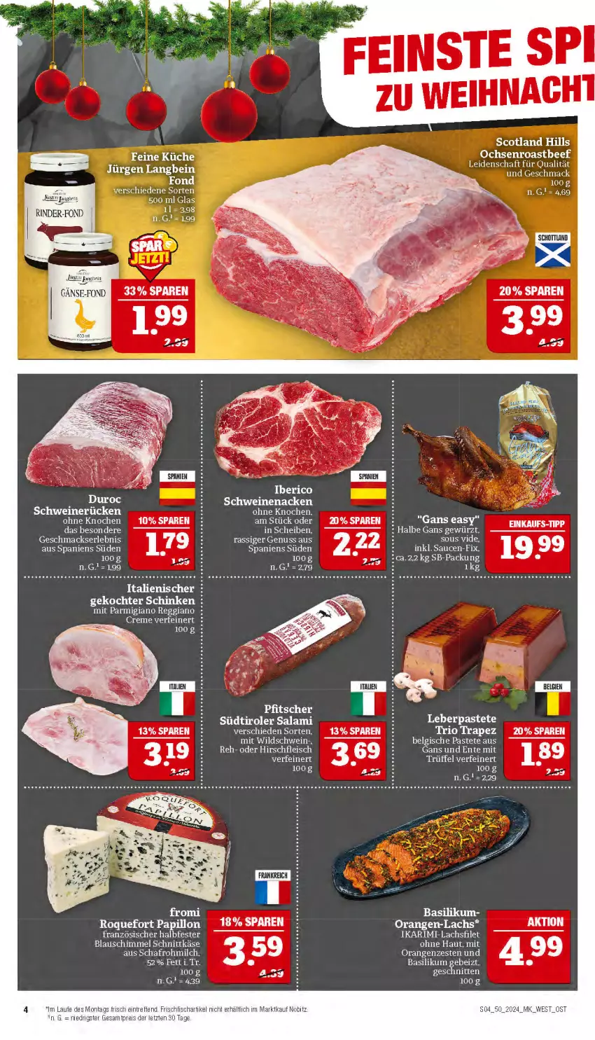 Aktueller Prospekt Marktkauf - Prospekt - von 08.12 bis 14.12.2024 - strona 4 - produkty: basilikum, eier, eis, ente, filet, fleisch, gewürz, Käse, lachs, lachsfilet, mac, milch, nuss, orange, orangen, parmigiano, parmigiano reggiano, pastete, reggiano, schinken, schnittkäse, schwein, schweine, schweinenacken, tee, Ti, wein, weine, Wild, Wildschwein