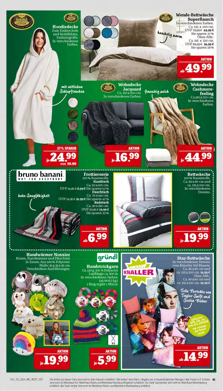 Aktueller Prospekt Marktkauf - Prospekt - von 08.12 bis 14.12.2024 - strona 41 - produkty: Bad, badetuch, Bau, baumwolle, bett, bettwäsche, bier, cashmere, decke, duschtuch, eis, handtuch, kissen, Plüsch, reis, schuhe, Sport, tee, Ti, tuc, wolle, ZTE