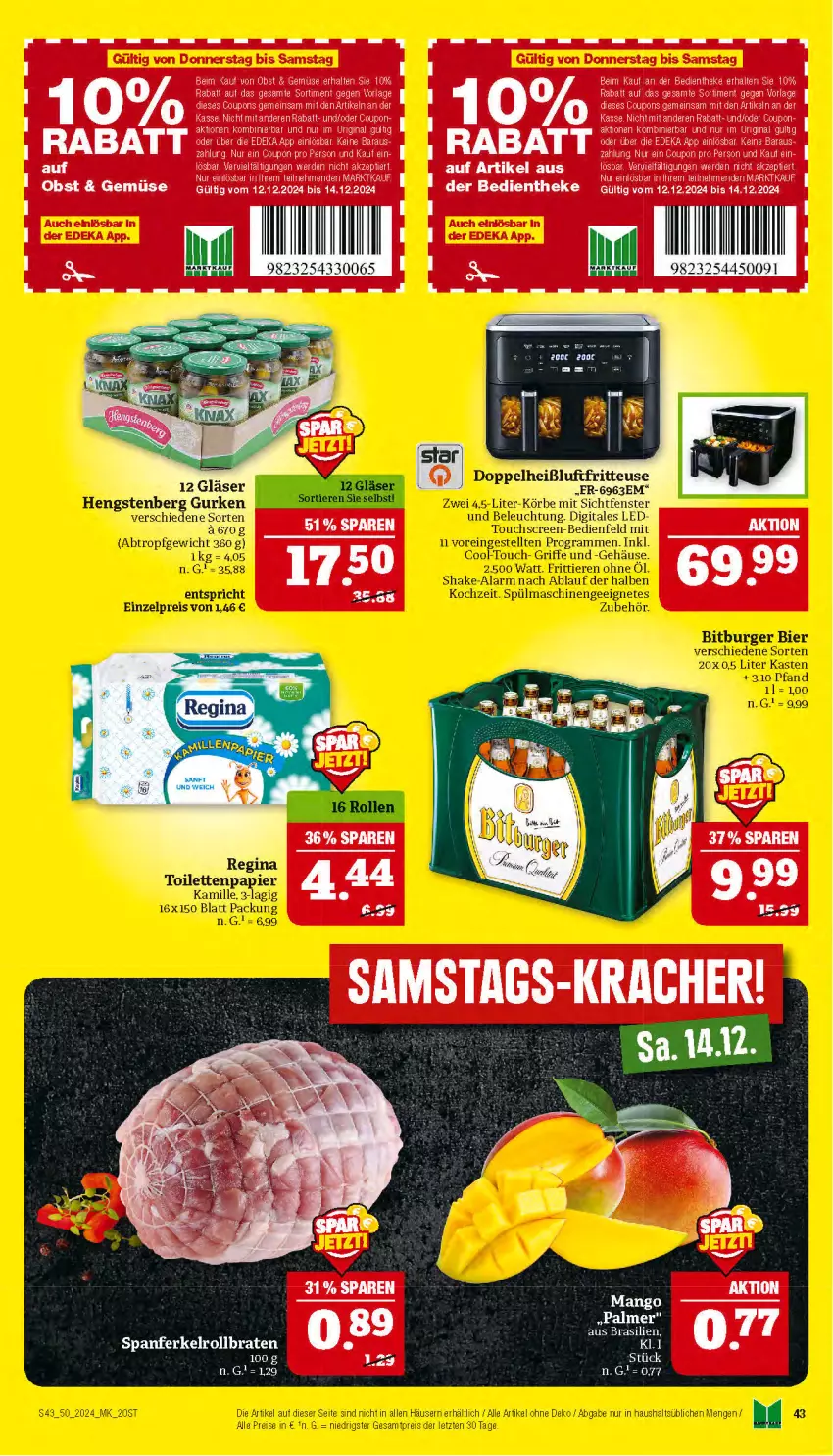 Aktueller Prospekt Marktkauf - Prospekt - von 08.12 bis 14.12.2024 - strona 43 - produkty: coupon, coupons, deka, eis, ente, erde, fenster, fritteuse, gin, Gläser, gurke, gurken, LG, mam, mango, obst, tee, Ti