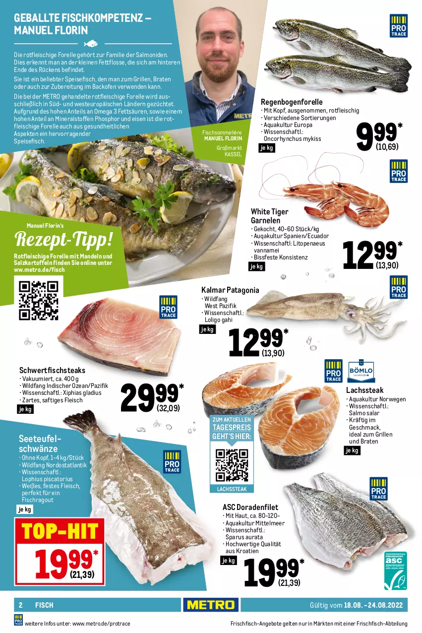 Aktueller Prospekt Metro - Food - von 18.08 bis 24.08.2022 - strona 2 - produkty: Abtei, angebot, angebote, aqua, backofen, ball, beutel, braten, Dorade, eis, elle, feinkost, filet, fisch, Fischfeinkost, fleisch, forelle, frischfisch, früchte, garnelen, Gesundheit, grill, hering, Herings, ideal zum grillen, kartoffel, kartoffeln, lachs, leine, lysell, mac, mandel, mandeln, mars, meeresfrüchte, Metro, Ofen, omega, Pangasius, prawns, Ragout, reis, rel, ring, rwe, saft, salz, Schal, Schale, steak, steaks, Ti, top-hit, Weste, Wild