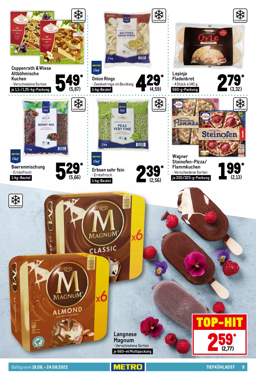 Aktueller Prospekt Metro - Food - von 18.08 bis 24.08.2022 - strona 9 - produkty: alpro, arla, auer, Bau, Bauer, Becher, beere, beeren, beutel, bio, brot, coppenrath, Dr. Oetker, drink, drinks, erbsen, Fladenbrot, flammkuchen, flasche, frucht, fruchtjoghurt, grütze, Innocent, joghur, joghurt, kuchen, lamm, langnese, LG, Löffel, magnum, milch, molkereiprodukte, Ofen, orange, orangen, orangensaft, pizza, pudding, ring, saft, sahne, Sahnejoghurt, schlagsahne, smoothie, soya, steinofen, Ti, tiefkühlkost, top-hit, wagner, zwiebel