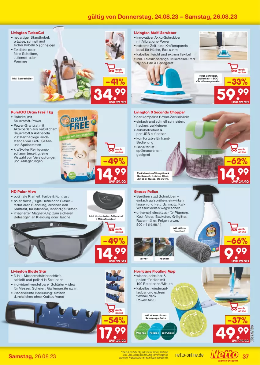 Aktueller Prospekt Netto Marken-Discount - Filial-Angebote - von 21.08 bis 26.08.2023 - strona 39 - produkty: akku, angebot, auer, backofen, Bad, Behälter, Brille, eis, felgen, Garten, Gläser, grill, Käse, Kinder, kleid, Kleidung, knoblauch, kochfeld, kraft, kräuter, küche, ladegerät, leine, LG, messer, mikrofaser, obst, Ofen, perlen, pfanne, pfannen, pommes, rasen, rasenmäher, Reinigung, Reinigungsschaum, Schal, Schale, Schere, Seife, Soda, spülmaschinen, Tasche, Teleskop, Ti, topf, tuc, usb, wasser, Zerkleinerer, ZTE, zwiebel